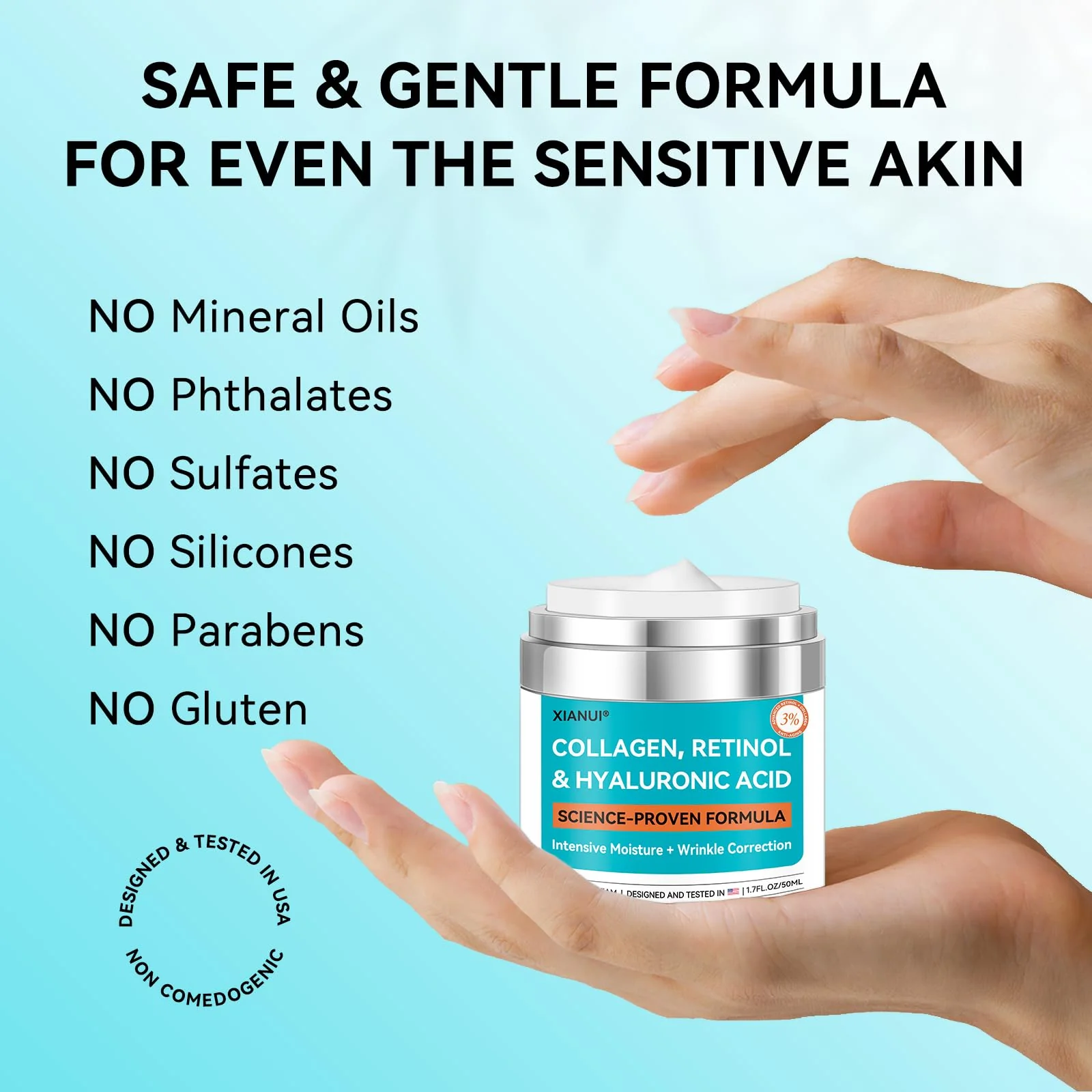 XIANUI Retinol Face Cream with Collagen & Hyaluronic Acid - Anti Aging & Firming Face Moisturizer for Women & Men - Wrinkle Reduction Night & Day Cream, 1.7 Fl Oz - Image 5