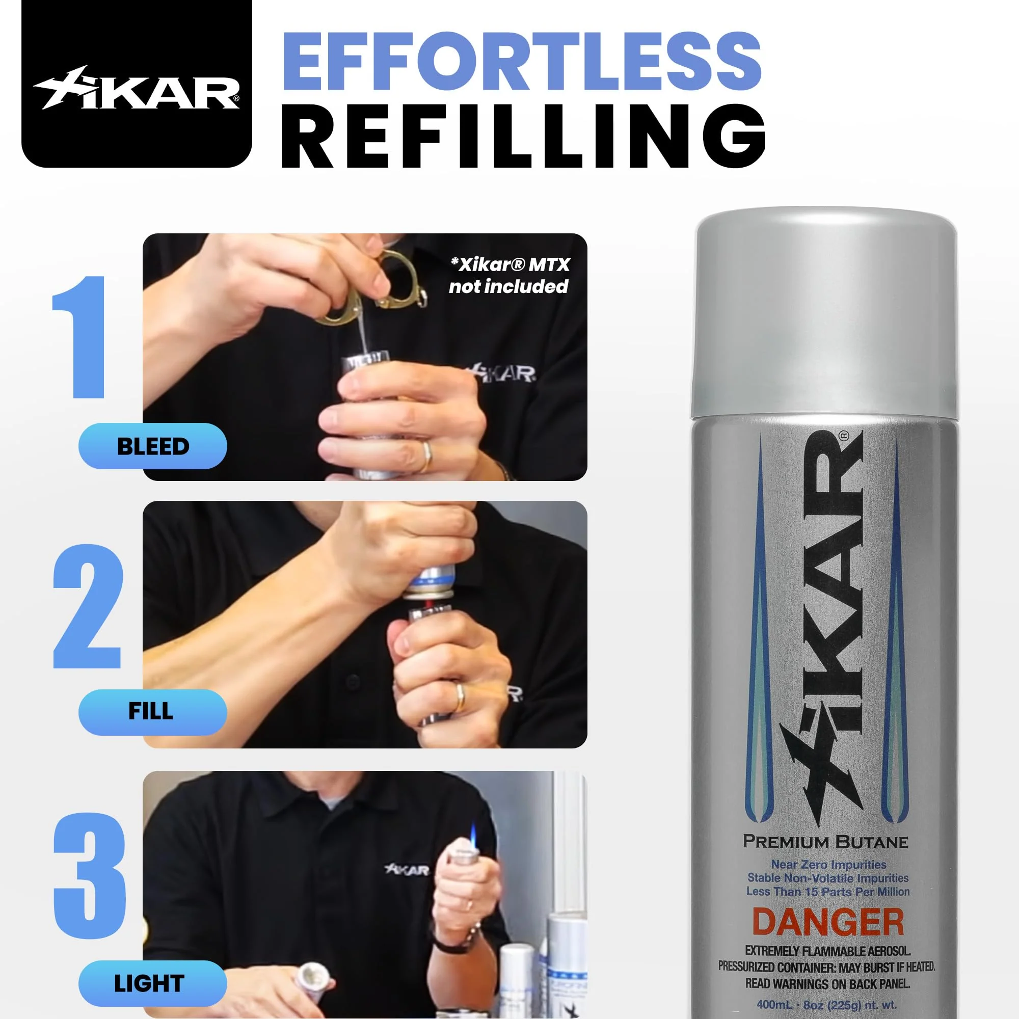 XIKAR PUROFINE Premium Butane Fuel Refill (400ml) 0 Impurities - Ultra Refined, Food Grade, Culinary Butane Refill for Torch & Lighter - Jet Flame Lighter Fuel & Kitchen Torch Refills (4 Pack/8oz) - Image 3