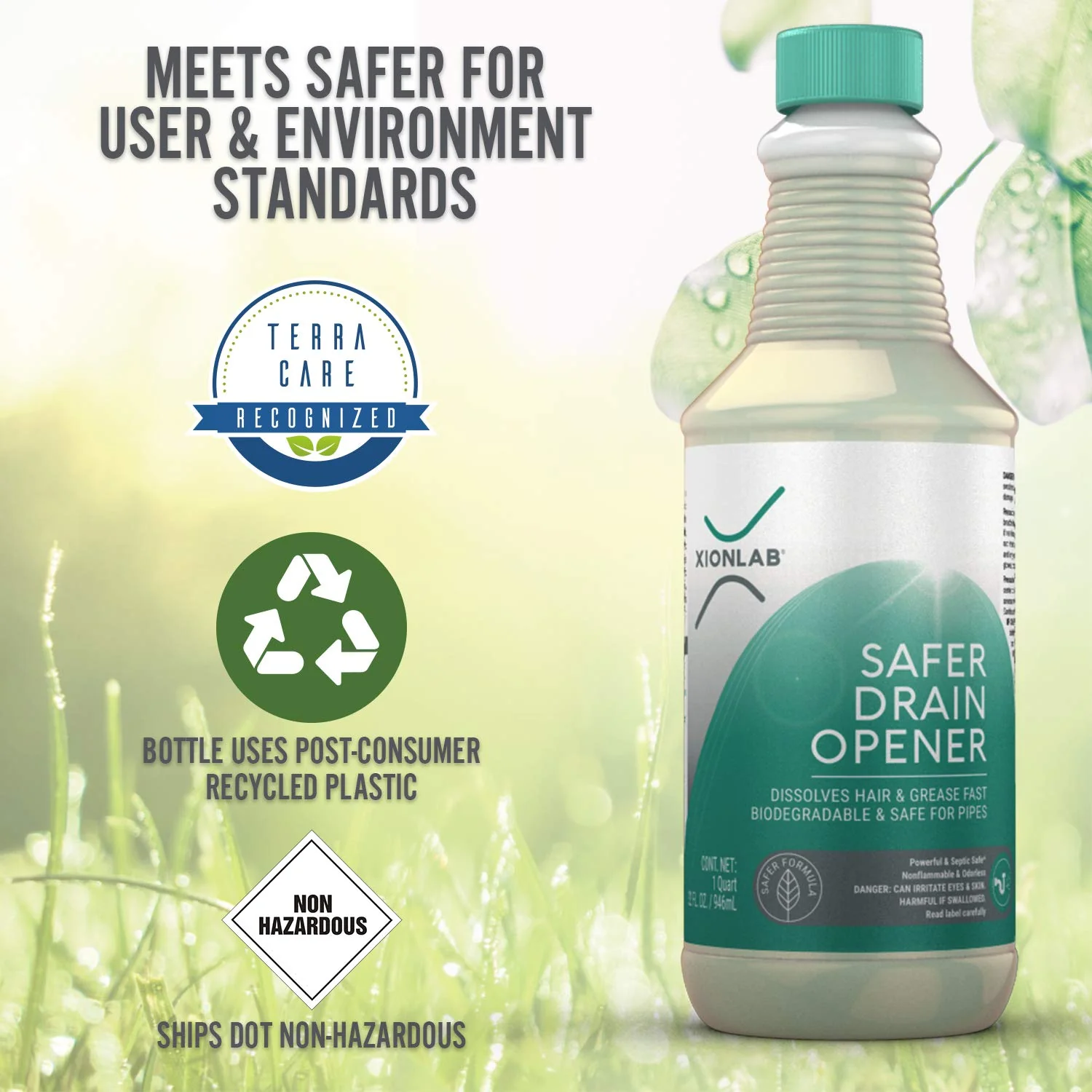 XionLab Safer, Greener Drain Clog Remover – Industrial-Strength Liquid Drain Cleaner for Hair & Grease – Septic Safe, Odorless, Biodegradable for Bathroom Sink, Bath Tub, & Shower Drain – 32 oz - Image 4