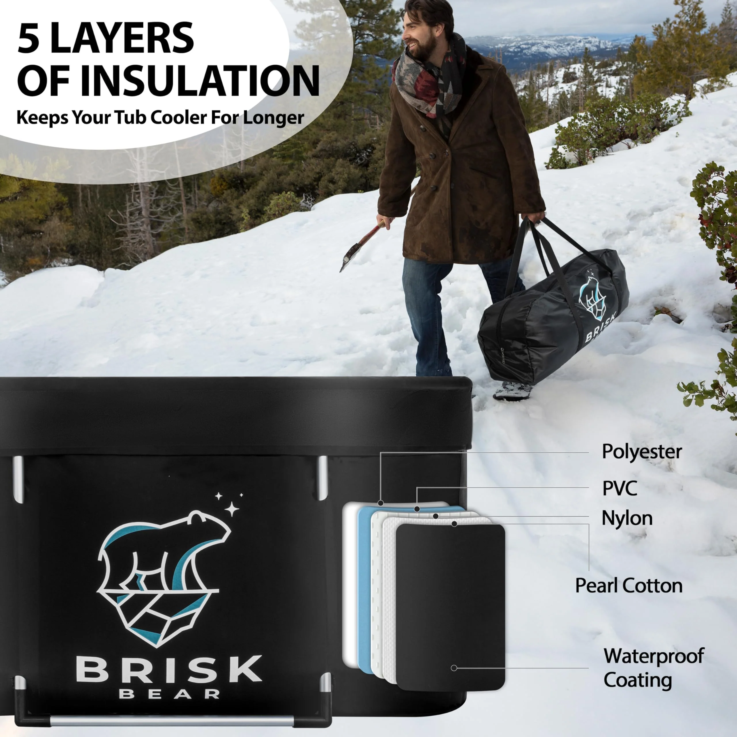 XL Oval Ice Bath Tub for Athletes with Cover by Brisk Bear - Extra Large Cold Plunge Tub for Recovery - Ice Bath Plunge Pool with Digital Timer - Cold Plunge to Soothe Muscles - Black Ice Tub - Image 2