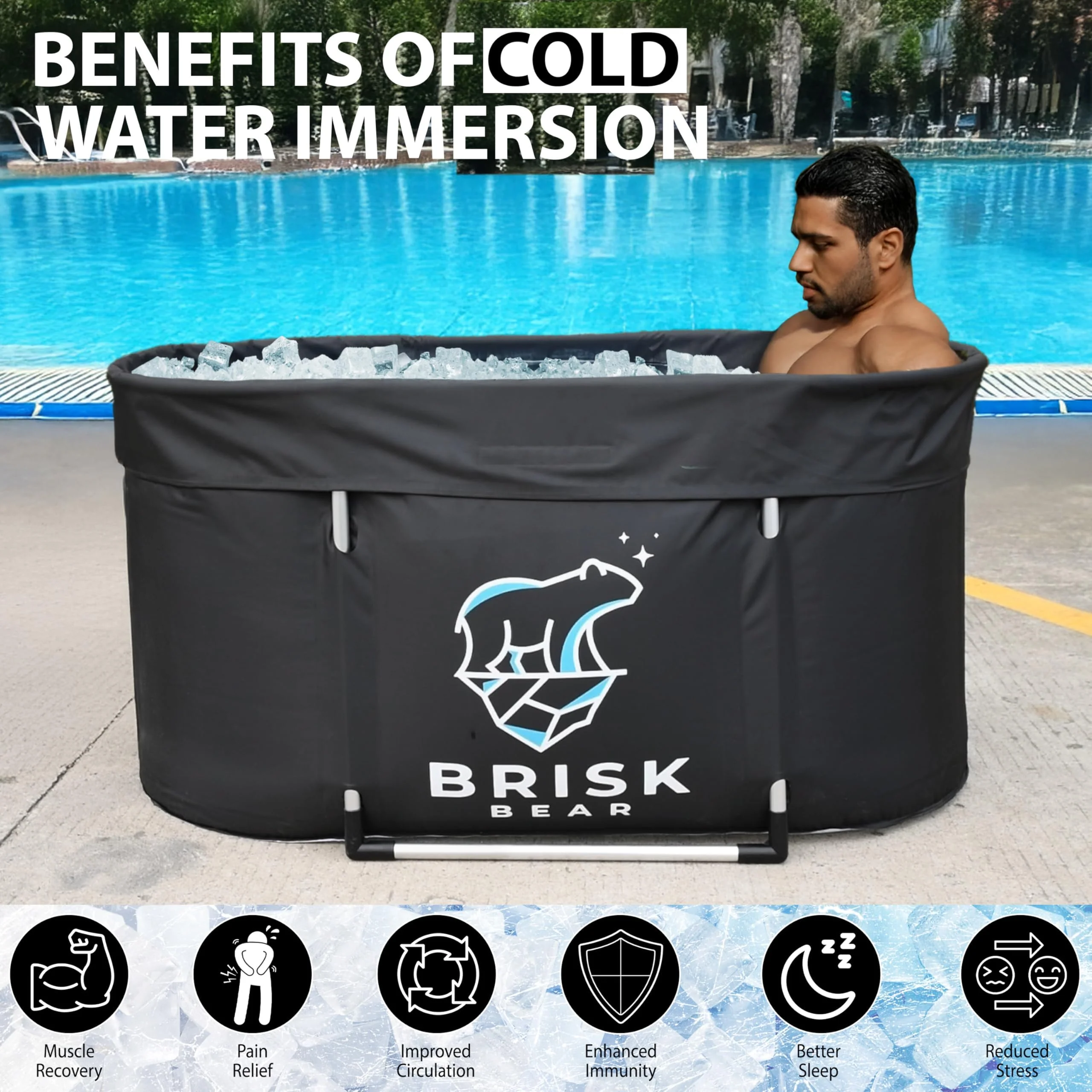 XL Oval Ice Bath Tub for Athletes with Cover by Brisk Bear - Extra Large Cold Plunge Tub for Recovery - Ice Bath Plunge Pool with Digital Timer - Cold Plunge to Soothe Muscles - Black Ice Tub - Image 4