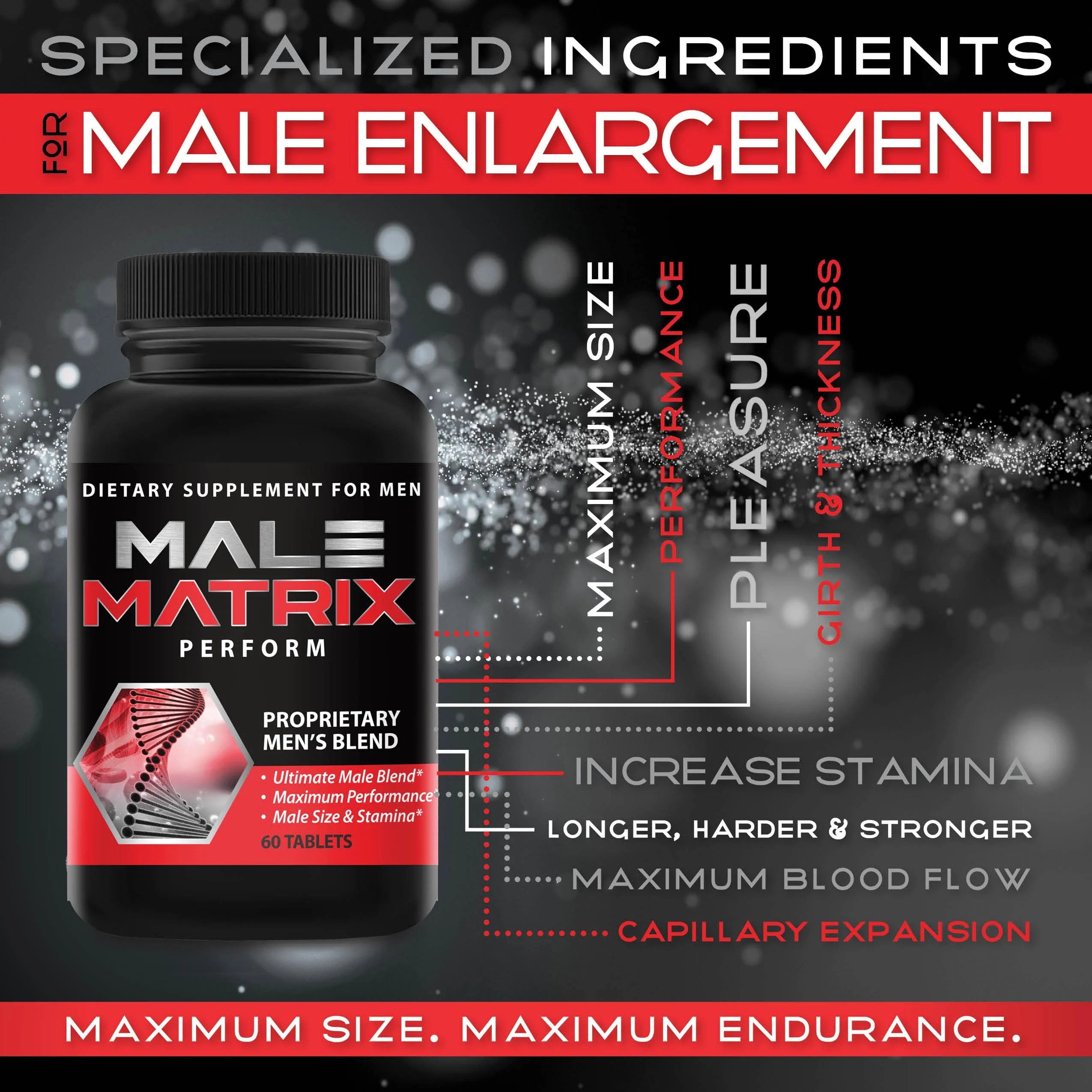 XL Science Male Matrix- Enlargement Pills for Men- Amplify Male Size- Extend in Length, Engorge in Girth- Boost Up to 3 Inches in 90 Days- Stamina Multiplier- 60 Tablets