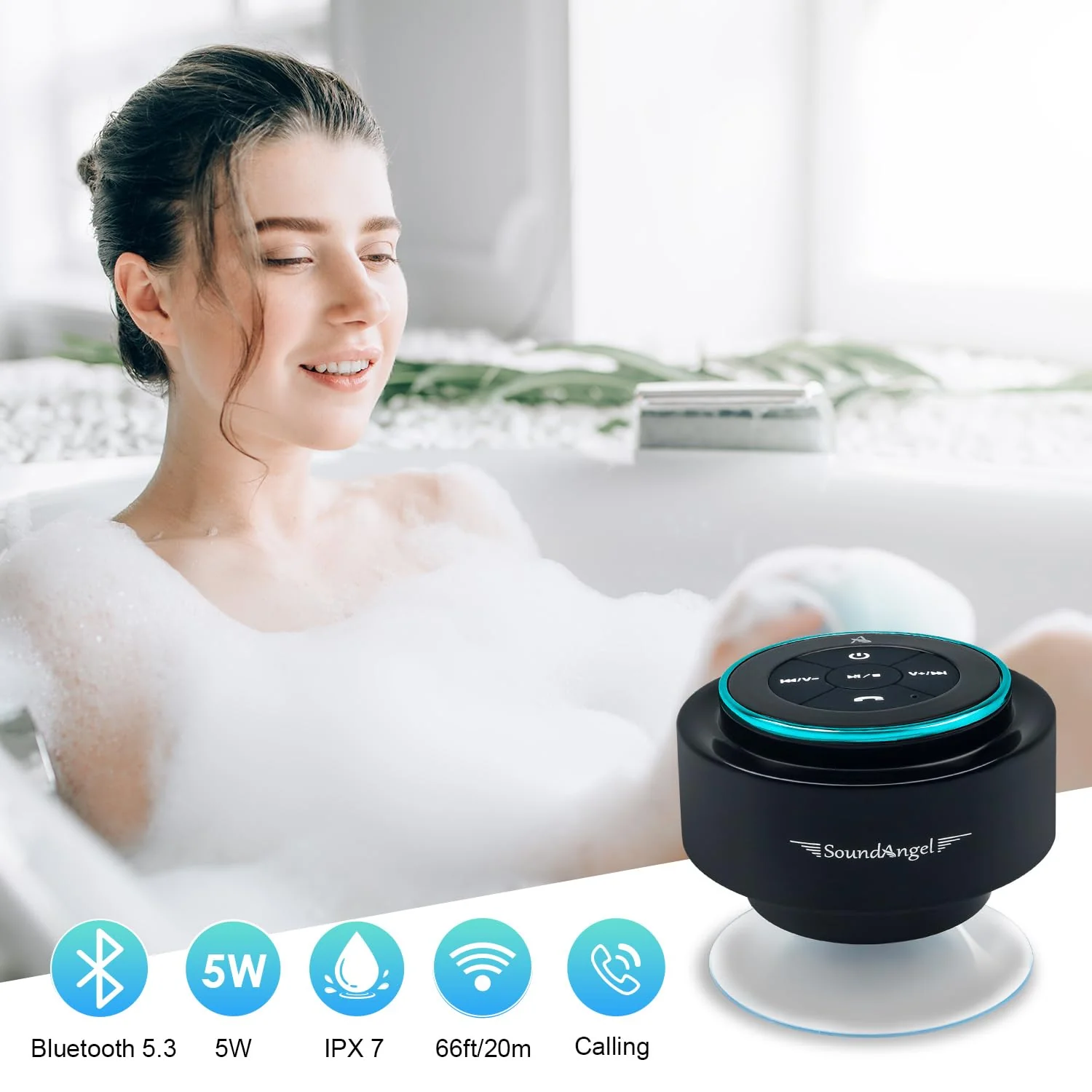 XLEADER, Upgraded, Pro Shower Speaker, Certified IPX7 Waterproof Bluetooth Speaker, with Suction Cup, Silicone Lanyard, 8W Crystal Sound&Rich Bass, 15H Playtime, Ideal Gifts - SoundAngel Mate(2 Gen) - Image 6