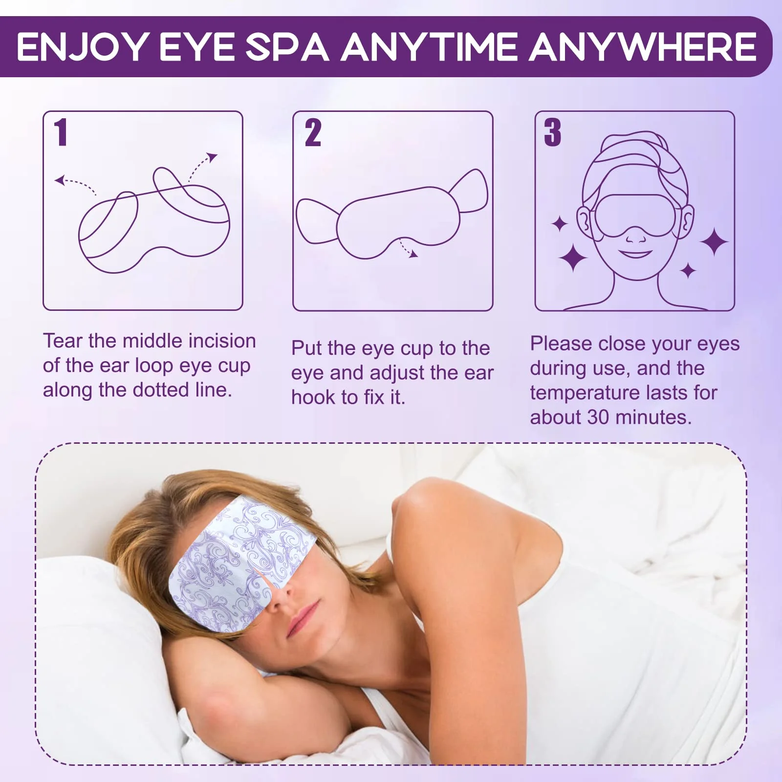 XPCARE 32 Pack Steam Eye Masks for Dry Eyes, SPA Warm Sleep Eye Mask, Disposable Heated Eye Mask for Dark Circles, Puffy Eyes, Relief Stress Eye Fatigue(Unscented) - Image 2
