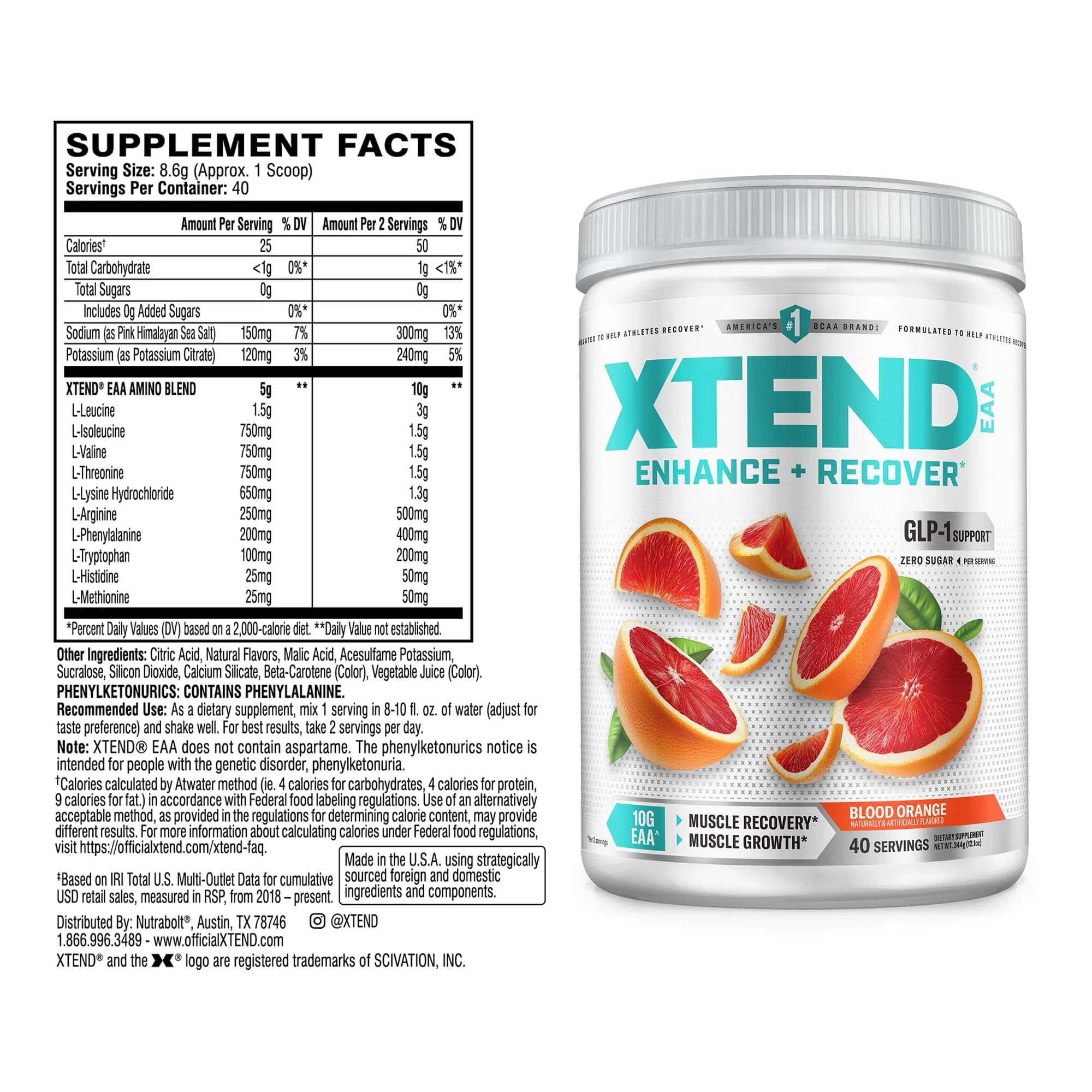 Xtend EAA + BCAA Powder for Muscle Recovery & Lean Muscle Growth, 9 Essential Amino Acids for Intra Workout or Post Workout Recovery, 10g EAAs Per 2 Servings, Blood Orange 40 Servings - Image 2