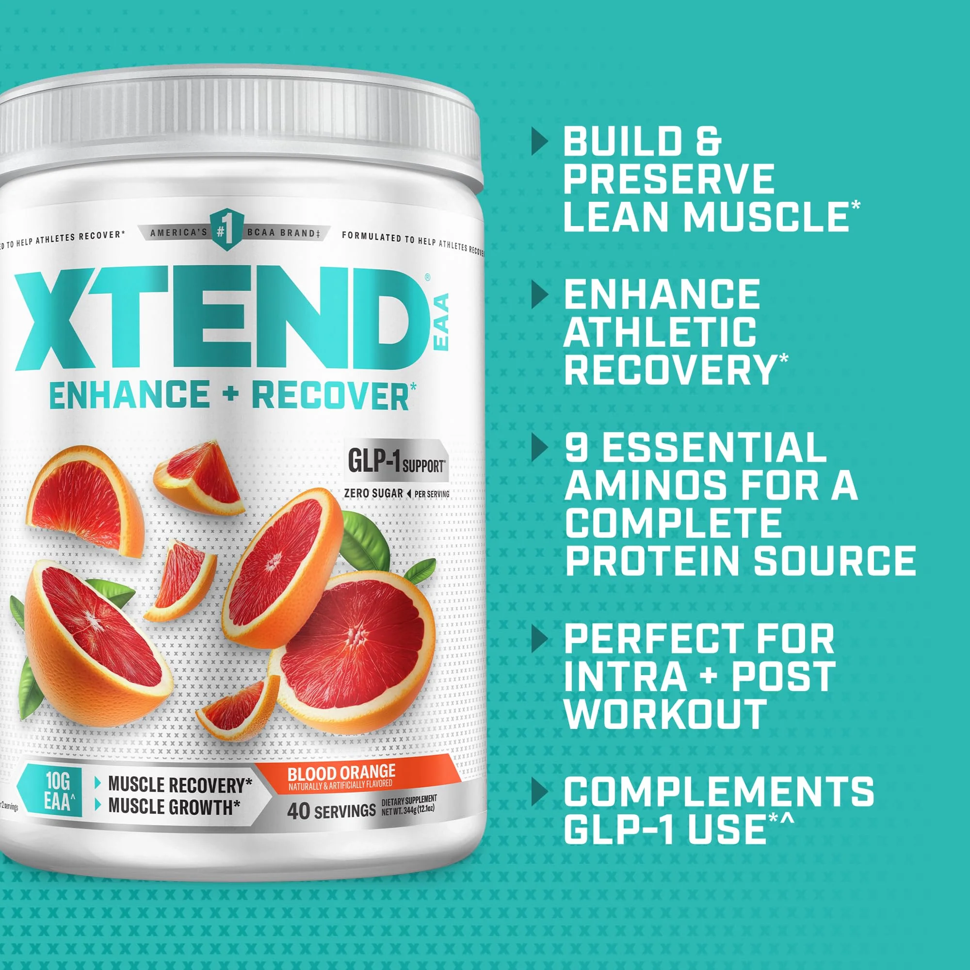 Xtend EAA + BCAA Powder for Muscle Recovery & Lean Muscle Growth, 9 Essential Amino Acids for Intra Workout or Post Workout Recovery, 10g EAAs Per 2 Servings, Blood Orange 40 Servings - Image 4