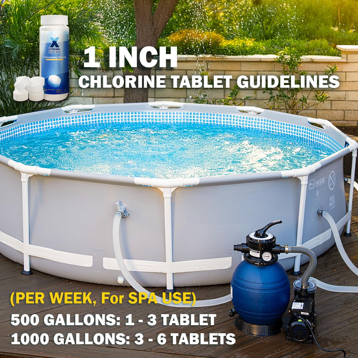 XtremeClear 1" Chlorine Tabs Swimming Pool Hot Tub & Spa Eliminate Bacteria & Algae Sanitizer Makes Water Clean & Crystal Clear Slow Dissolving 1.5lbs - Image 8