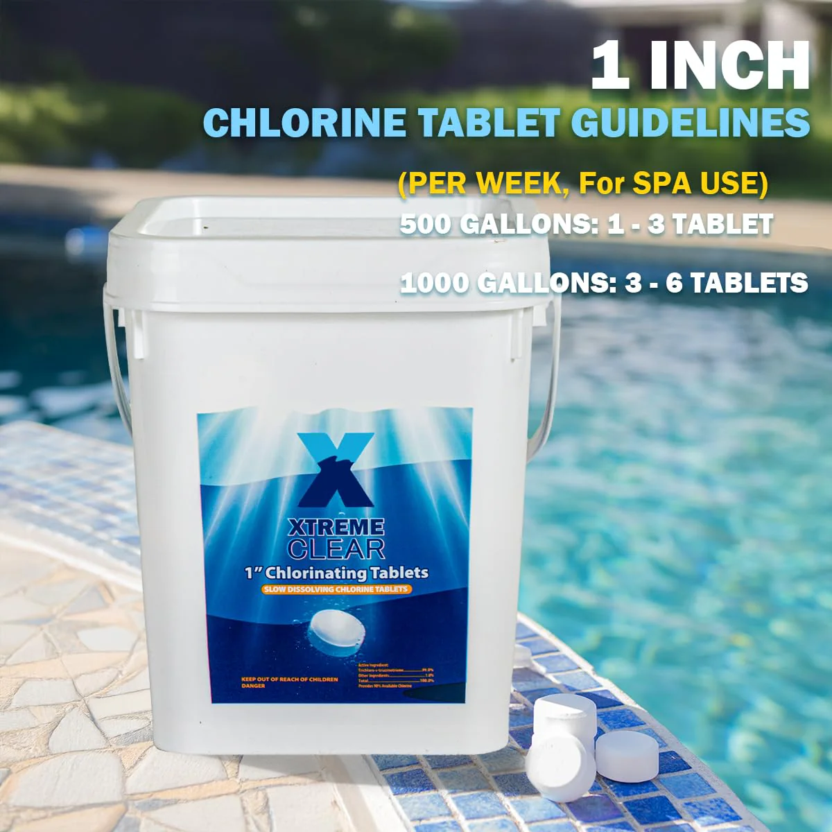 XtremeClear 5lbs 1" Chlorine Tabs for Swimming Pool Hot Tub & Spa Eliminate Bacteria & Algae Sanitizer Makes Water Clean & Crystal Clear Slow Dissolving, 5-Pounds - Image 4