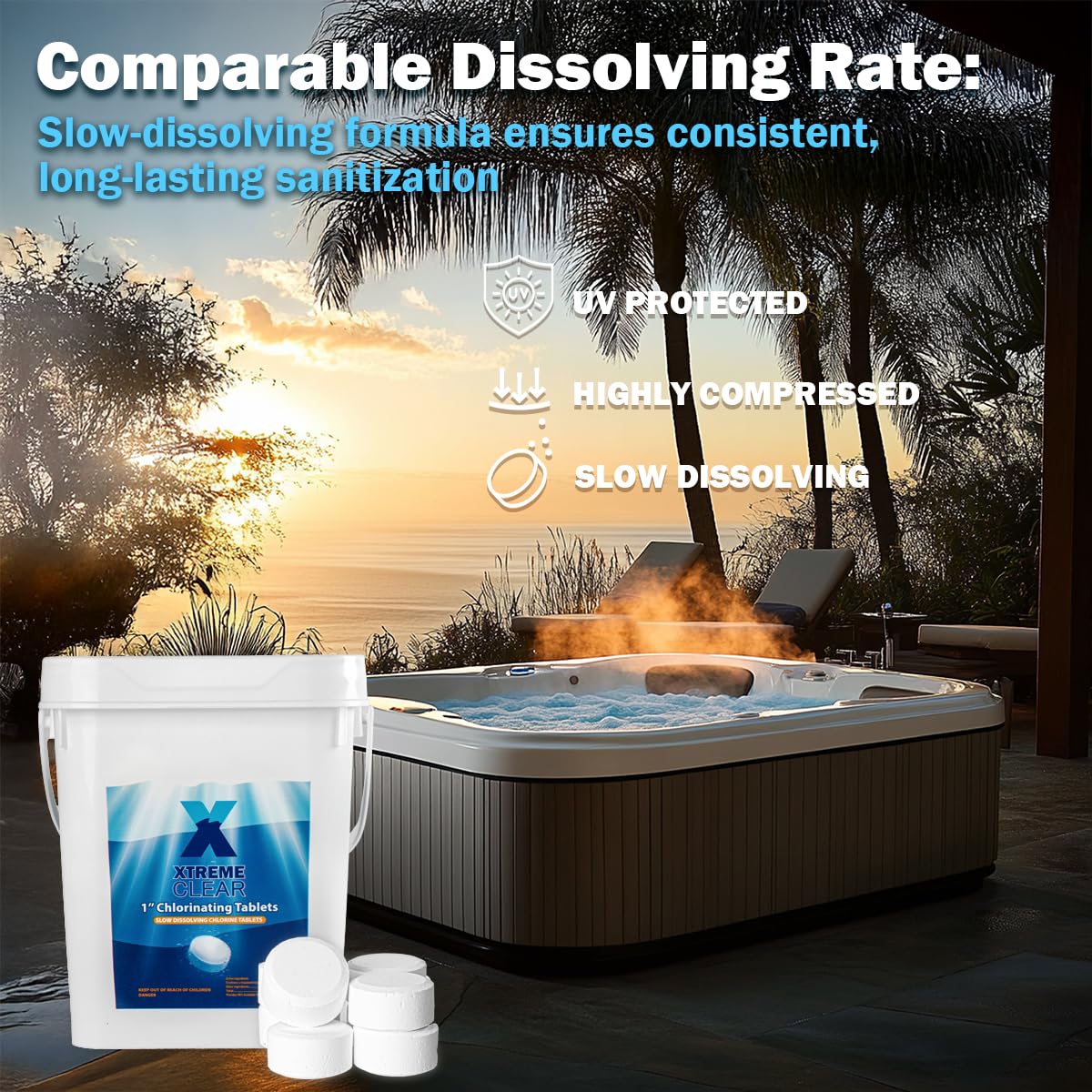 XtremeClear 5lbs 1" Chlorine Tabs for Swimming Pool Hot Tub & Spa Eliminate Bacteria & Algae Sanitizer Makes Water Clean & Crystal Clear Slow Dissolving, 5-Pounds - Image 7