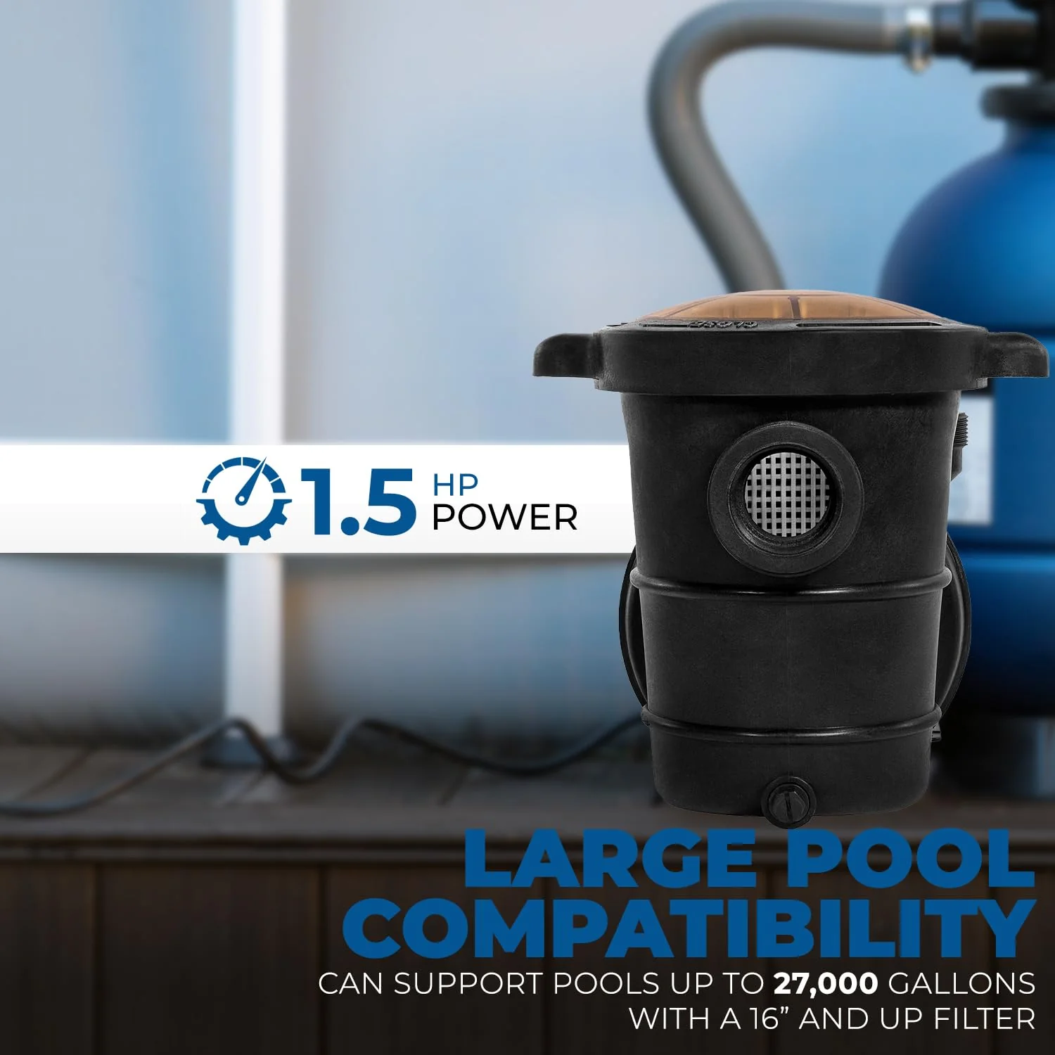 XtremepowerUS 1.5HP Above Ground Swimming Pool Pump 2-Speed Pump Spa 1.5" inch High Flow Dual Speed Self Filter Basket w/ Pool Hose Adapter - Image 6