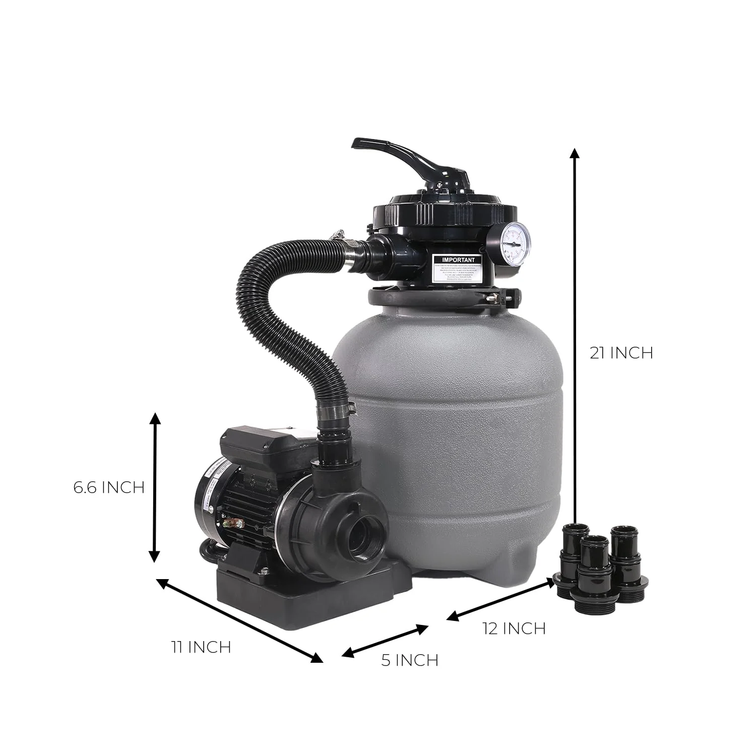 XtremepowerUS 12" Sand Filter for Above-Ground Swimming Pools Max 2,400GPH 7-Way Multi-Port Valve Pool Pump Up to 10,000 Gallons Strainer Basket (Include Filter Media) - Image 3