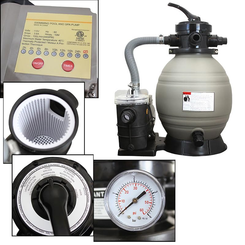 XtremepowerUS 13" Sand Filter with 3/4HP Pool Pump Digital Programmer Timer 2,640 GPH for Above Ground Swimming Pool Pump Set Up To 10,000 Gallons - Image 8