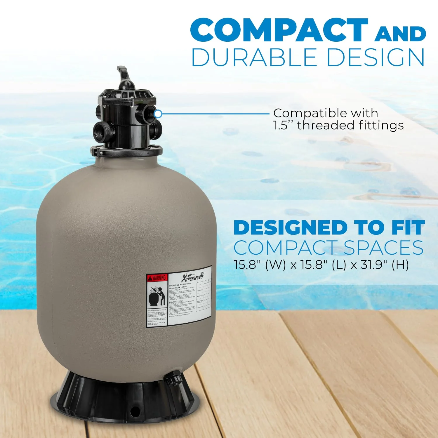 XtremepowerUS 16" Above Inground Swimming Pool Sand Filter System 7-Way Multi-Port Valve Pool Filter up to 21,000 Gallons with Stand - Image 3