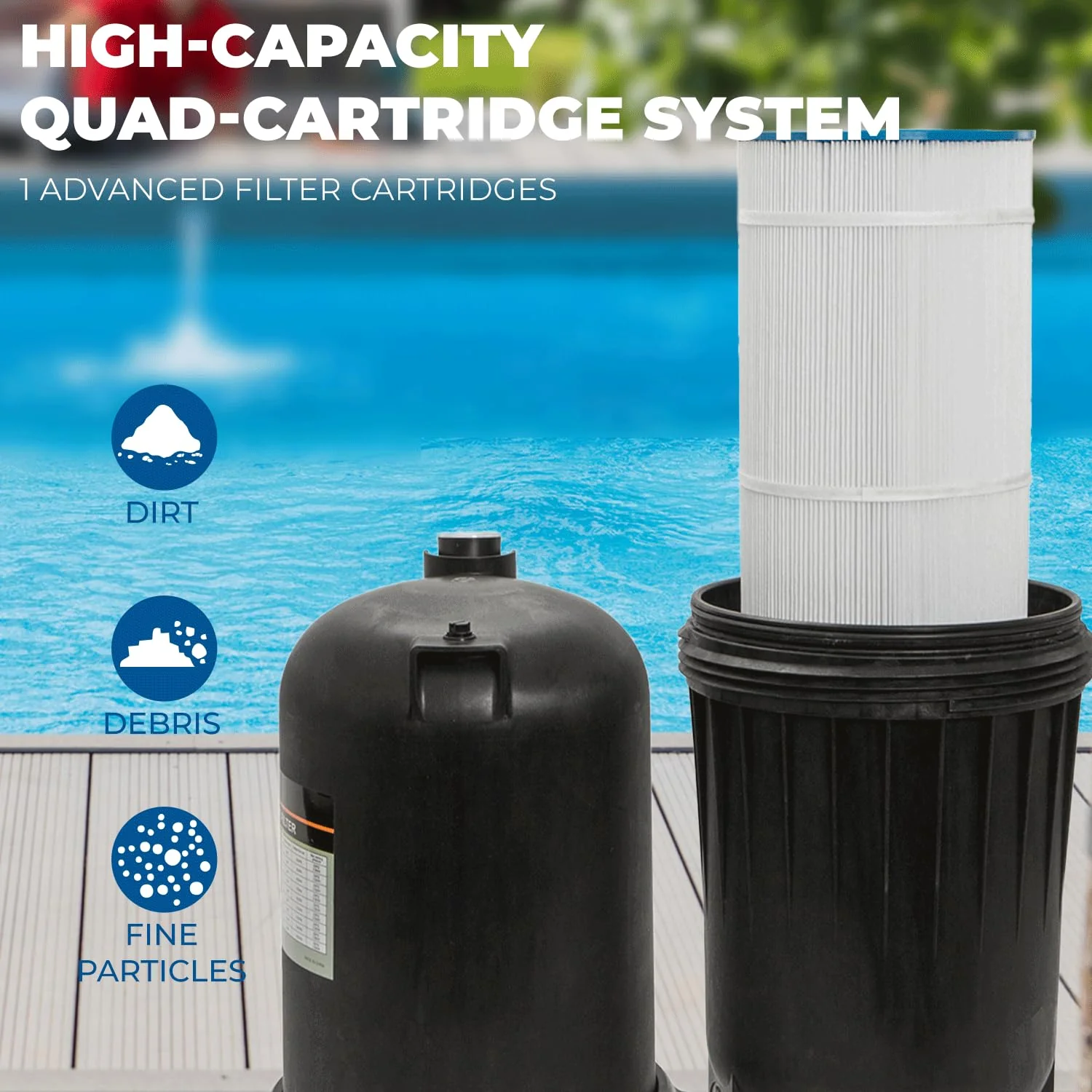 XtremepowerUS 175 sq/ft Swimming Pool Cartridge Filter In-Ground Pool/Spa Swimming Pool Filter for Pool Up to 52,800 Gallons, Pressure Gauge, Filter Included, 2" Inlet/Outlet - Image 4