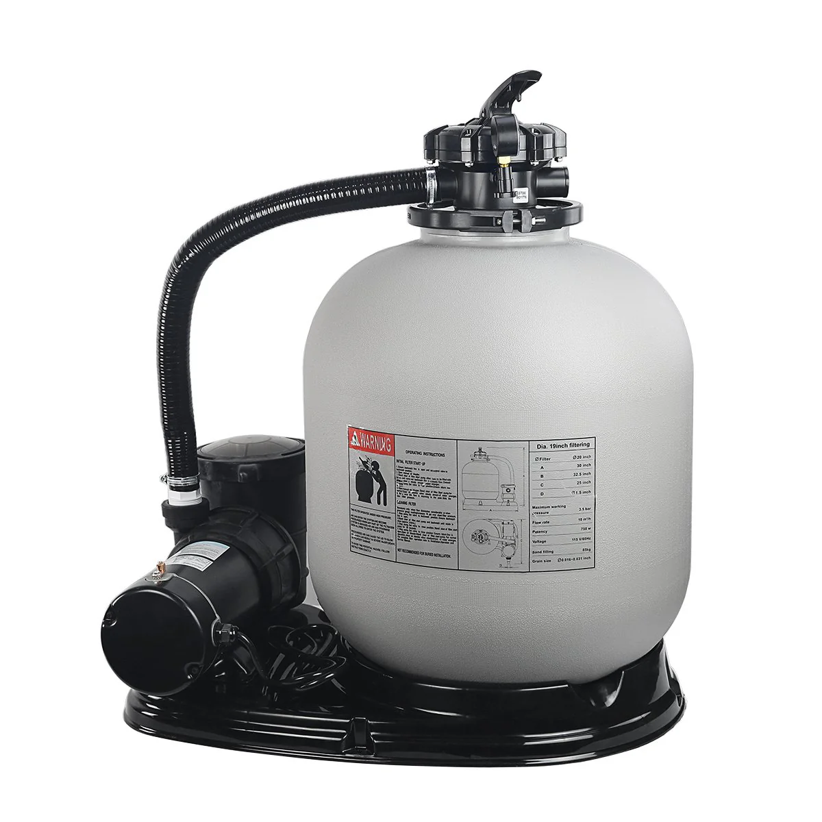XtremepowerUS 19" Sand Filter 1.5HP Pump 4500 GPH Swimming Pumps System & Filters Combo Set Multi-Port Valve, for Domestic and Commercial Pools up to 18,000 Gallons Pool