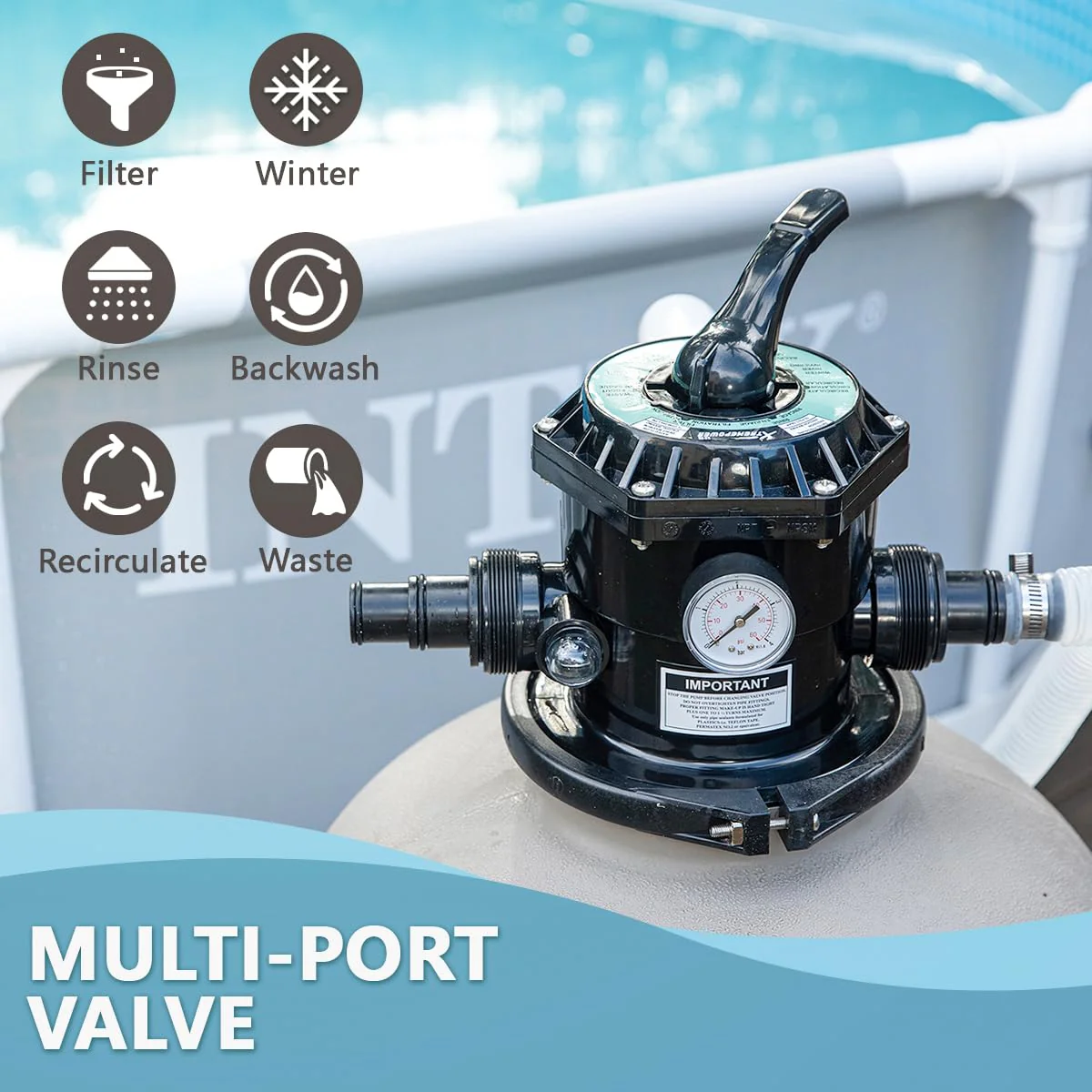 XtremepowerUS 19" Sand Filter 1.5HP Pump 4500 GPH Swimming Pumps System & Filters Combo Set Multi-Port Valve, for Domestic and Commercial Pools up to 18,000 Gallons Pool - Image 3