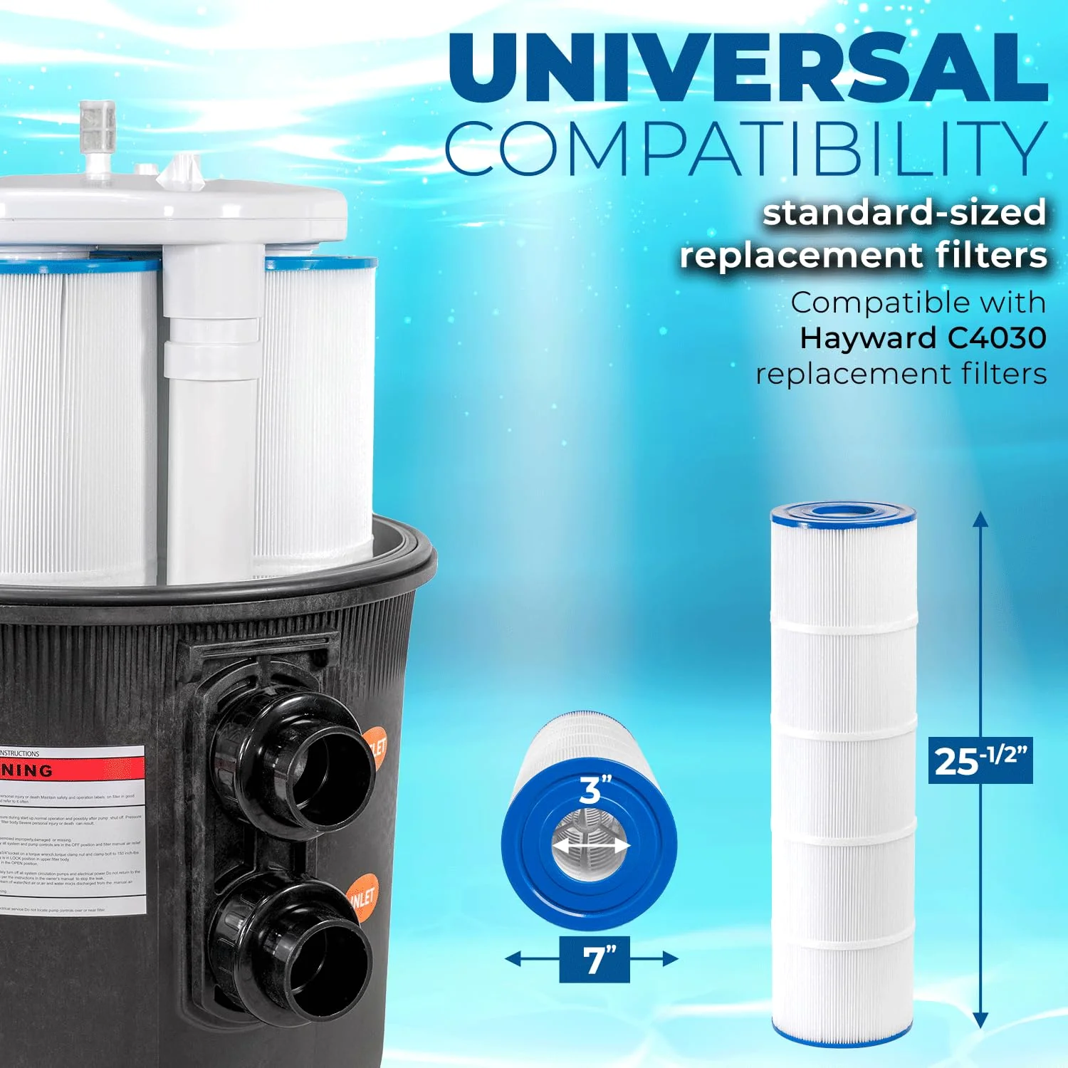 XtremepowerUS 425 SQ/FT Pool Cartridge Filter In-Ground Above Ground Swimming Pool and Spa Filter System (4-Pieces Filter Set) 2" Inlet/Outlet Fitting - Image 4