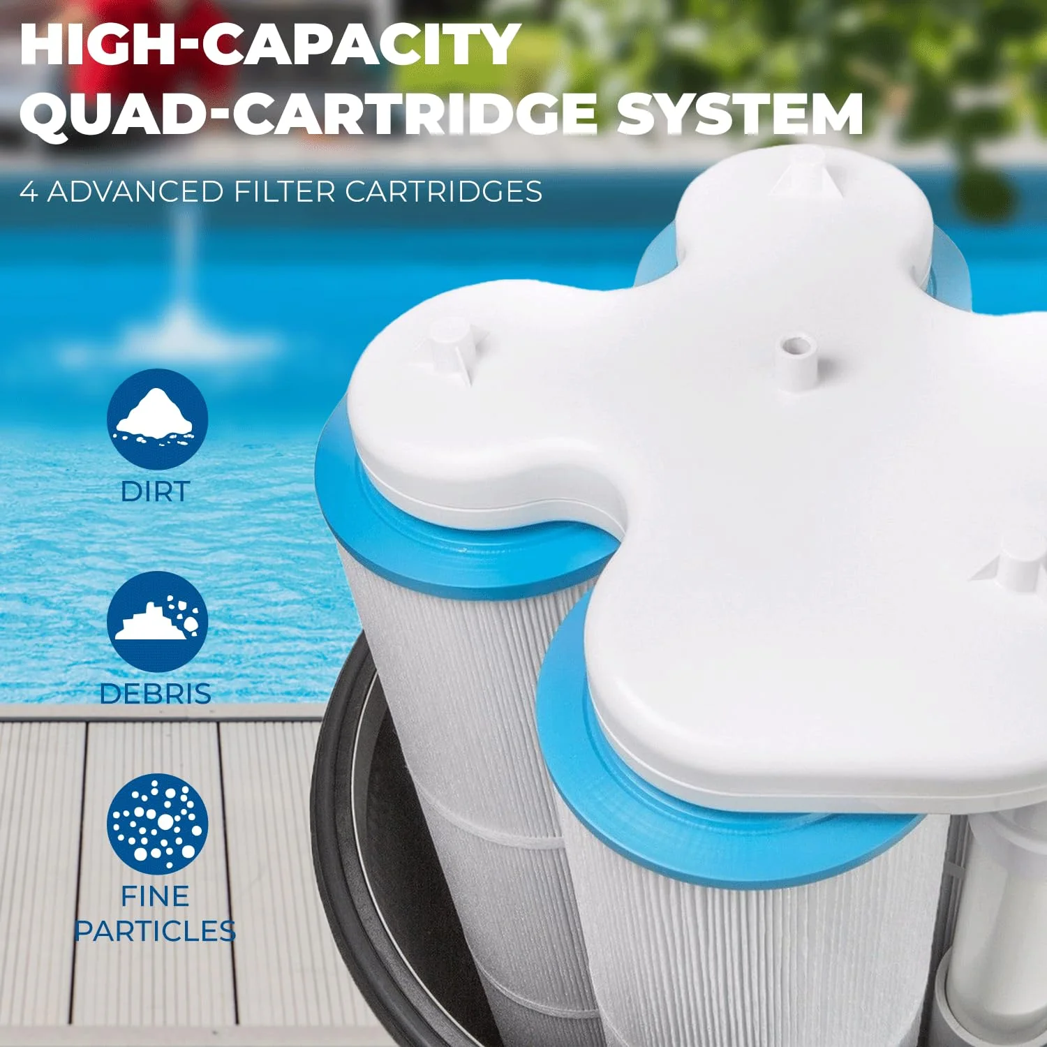 XtremepowerUS 425 SQ/FT Pool Cartridge Filter In-Ground Above Ground Swimming Pool and Spa Filter System (4-Pieces Filter Set) 2" Inlet/Outlet Fitting - Image 5