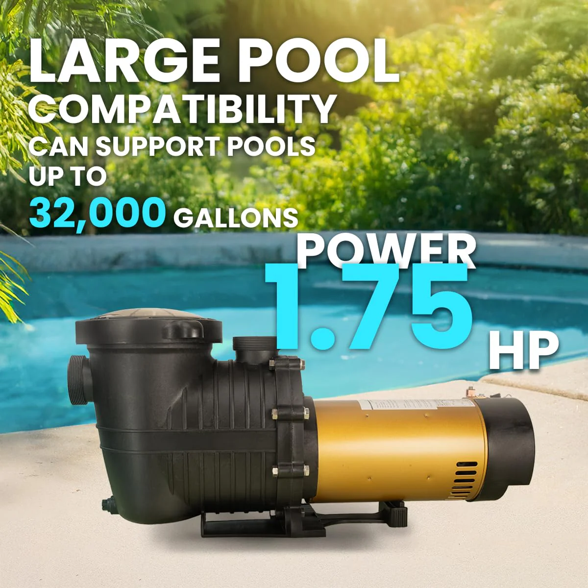 XtremepowerUS In-Ground Swimming Pool Pump Spa 1.75HP Dual Speed High Flow 5,280 GPH 1.5" NPT w/ Slip-On Fitting Included, Filter Basket, 230V - Image 5