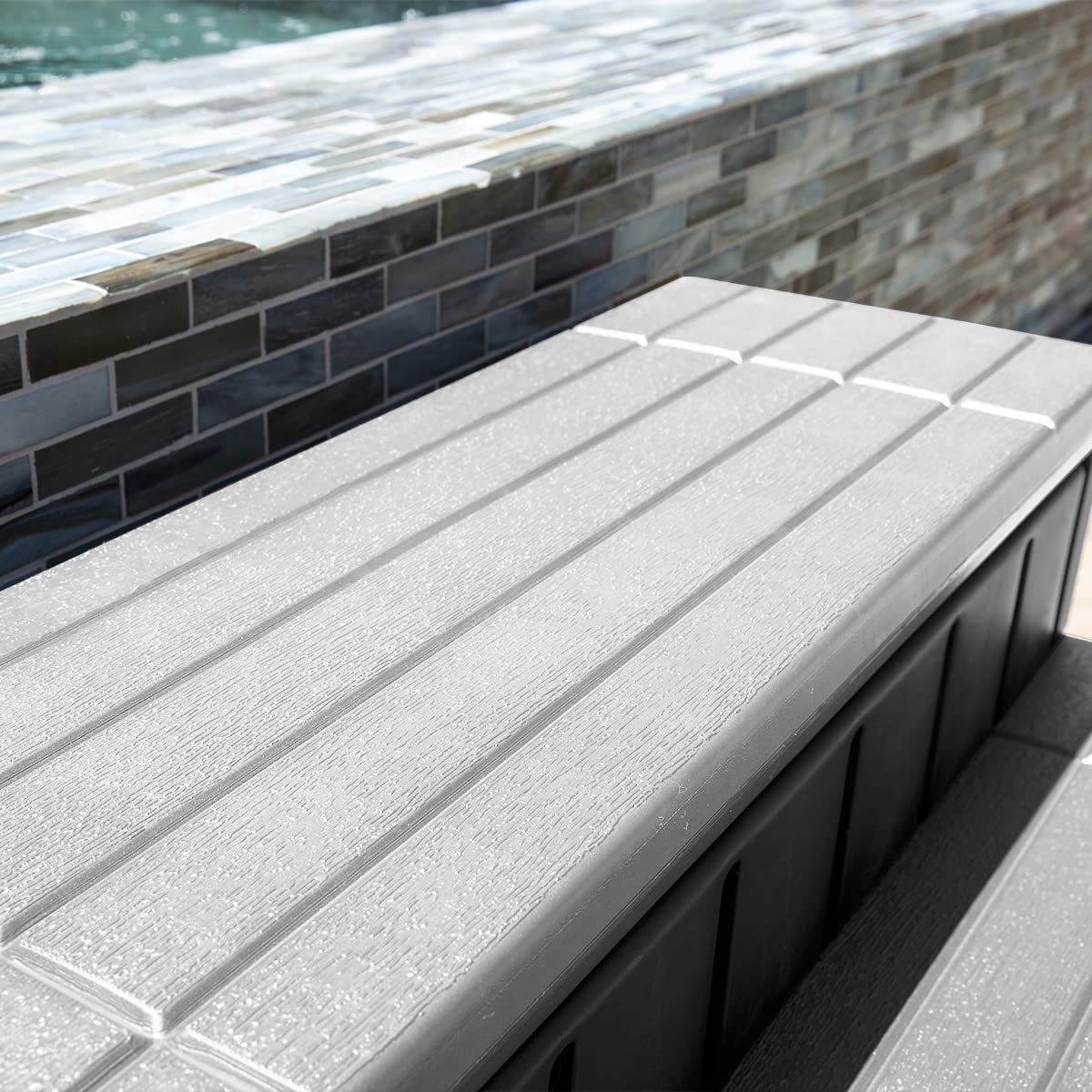 XtremepowerUS Universal Heavy Duty 2-Step Spa & Hot Tub Step Porch Steps with Large Storage Compartment Non-Slip Resistant Step Stairs 36" Inches Long Stool Pool Ladder, Grey - Image 2