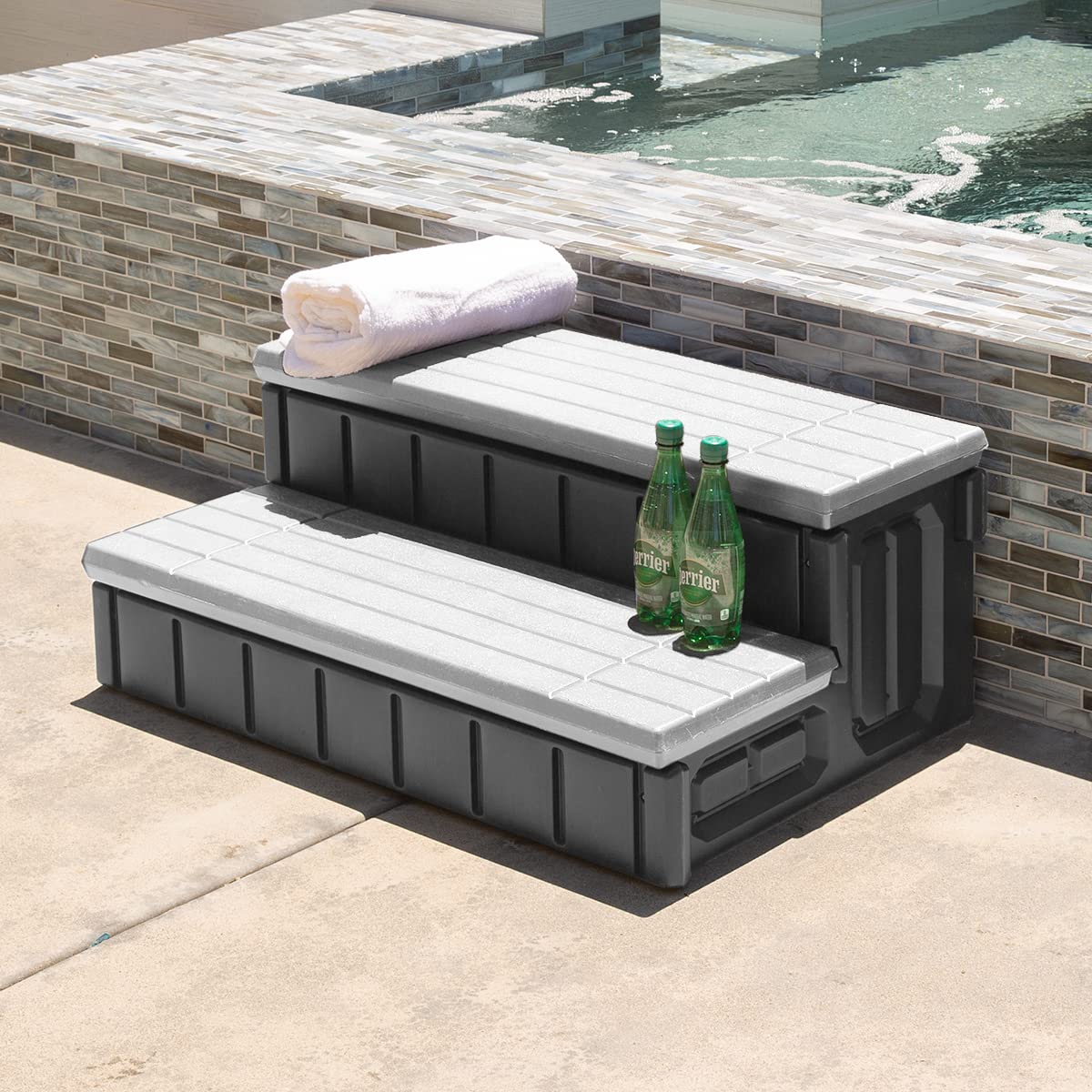 XtremepowerUS Universal Heavy Duty 2-Step Spa & Hot Tub Step Porch Steps with Large Storage Compartment Non-Slip Resistant Step Stairs 36" Inches Long Stool Pool Ladder, Grey - Image 3