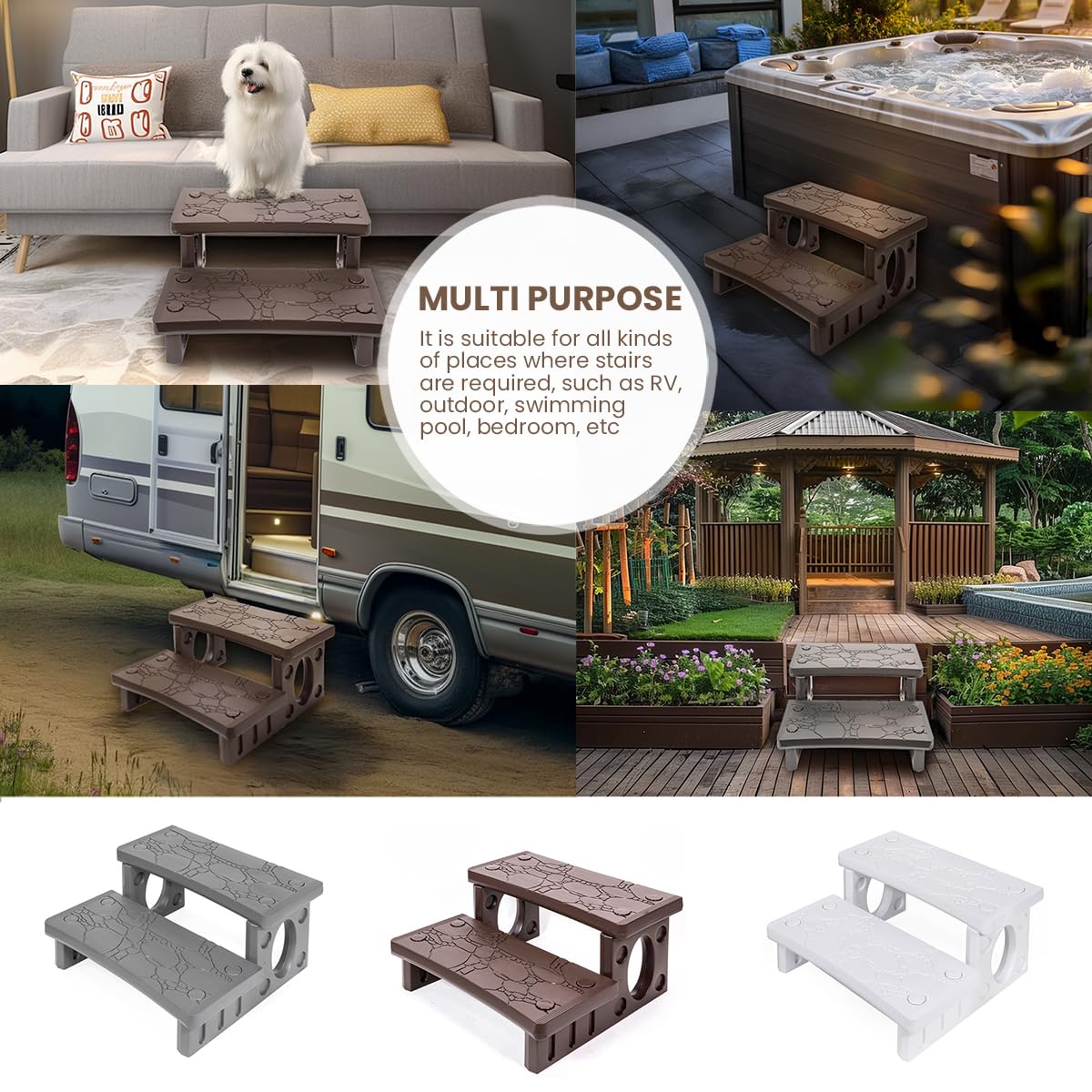 XtremepowerUS Universal Multi Purpose 2-Step Spa Hot Tub Pool Outdoor Indoor Camper RV Deck Steps Sided Step for Porch, Patio, Deck, Bathtub, Swimming Pool Mocha - Image 8