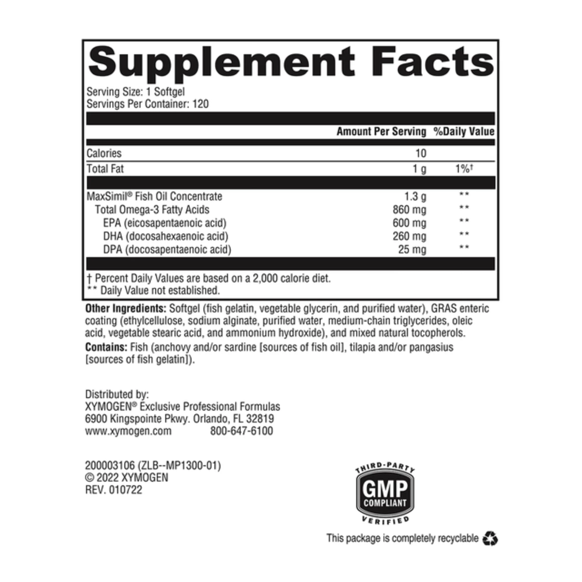 XYMOGEN Omega MonoPure 1300 EC - Heart & Brain Support - DHA & EPA Omega-3 Fish Oil - Monoglyceride High Absorption Softgels - Enteric Coated - 120 Softgels - Image 4