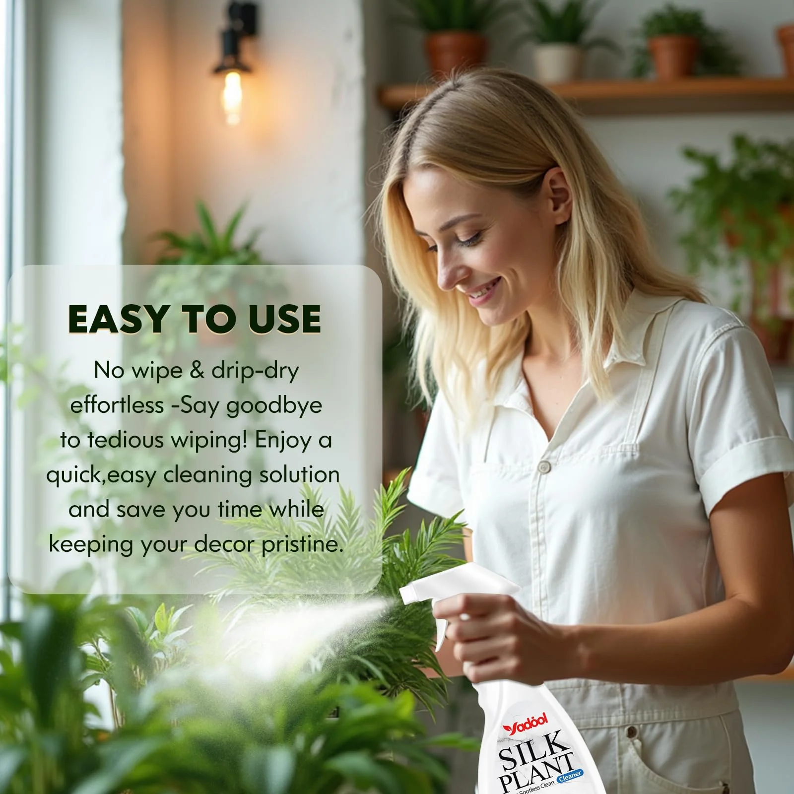 Yadool Silk Plant Cleaner Spray No Wipe - Artificial Plant & Silk Flower Cleaner Spray, Dust Remover for Fake Plants, No Wipe, Quick Drying - 16.91oz - Image 3