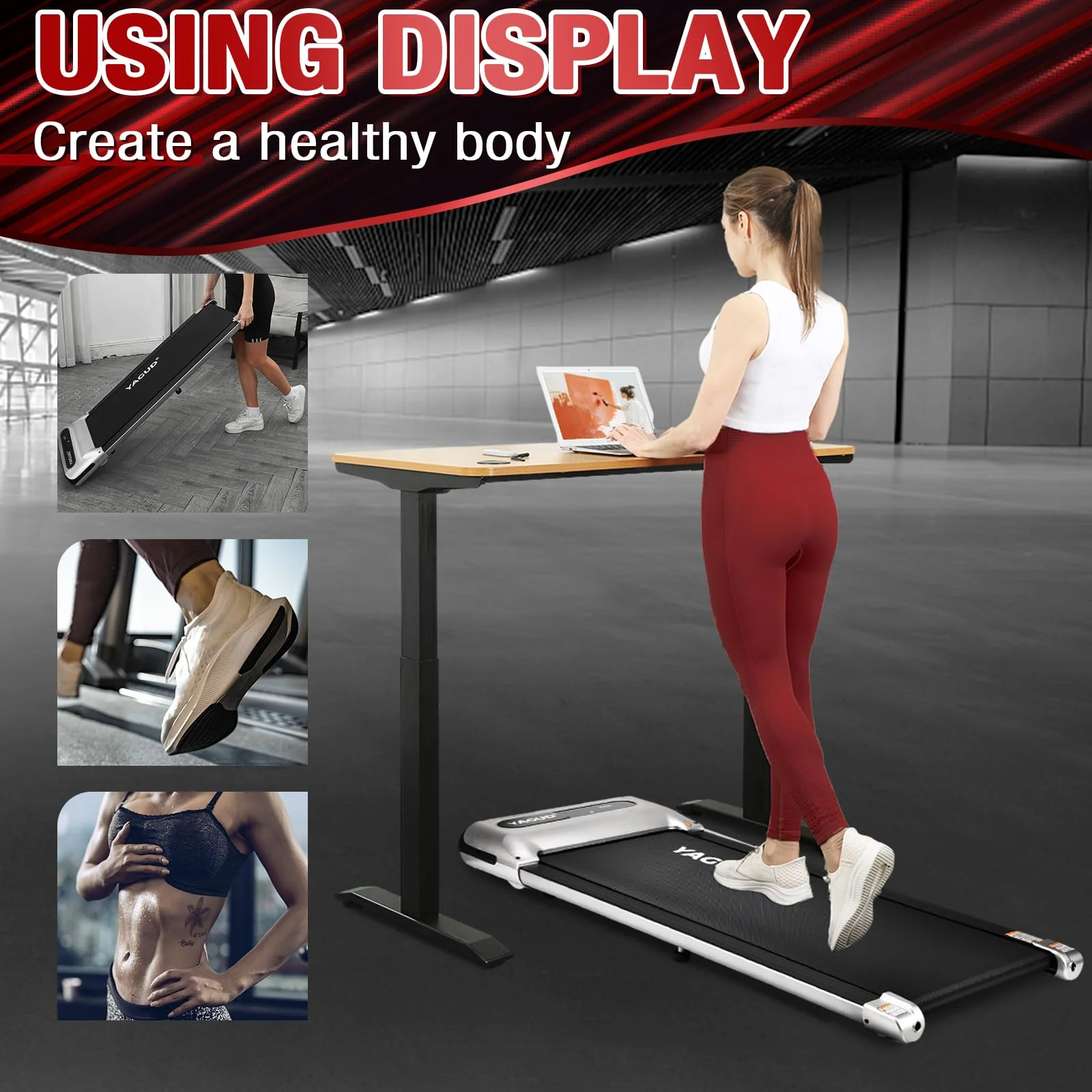 Yagud Under Desk Treadmill, Walking Pad for Home and Office, 2.5 HP Portable Walking Jogging Running Machine with Remote Control and LED Display, Silver - Image 2