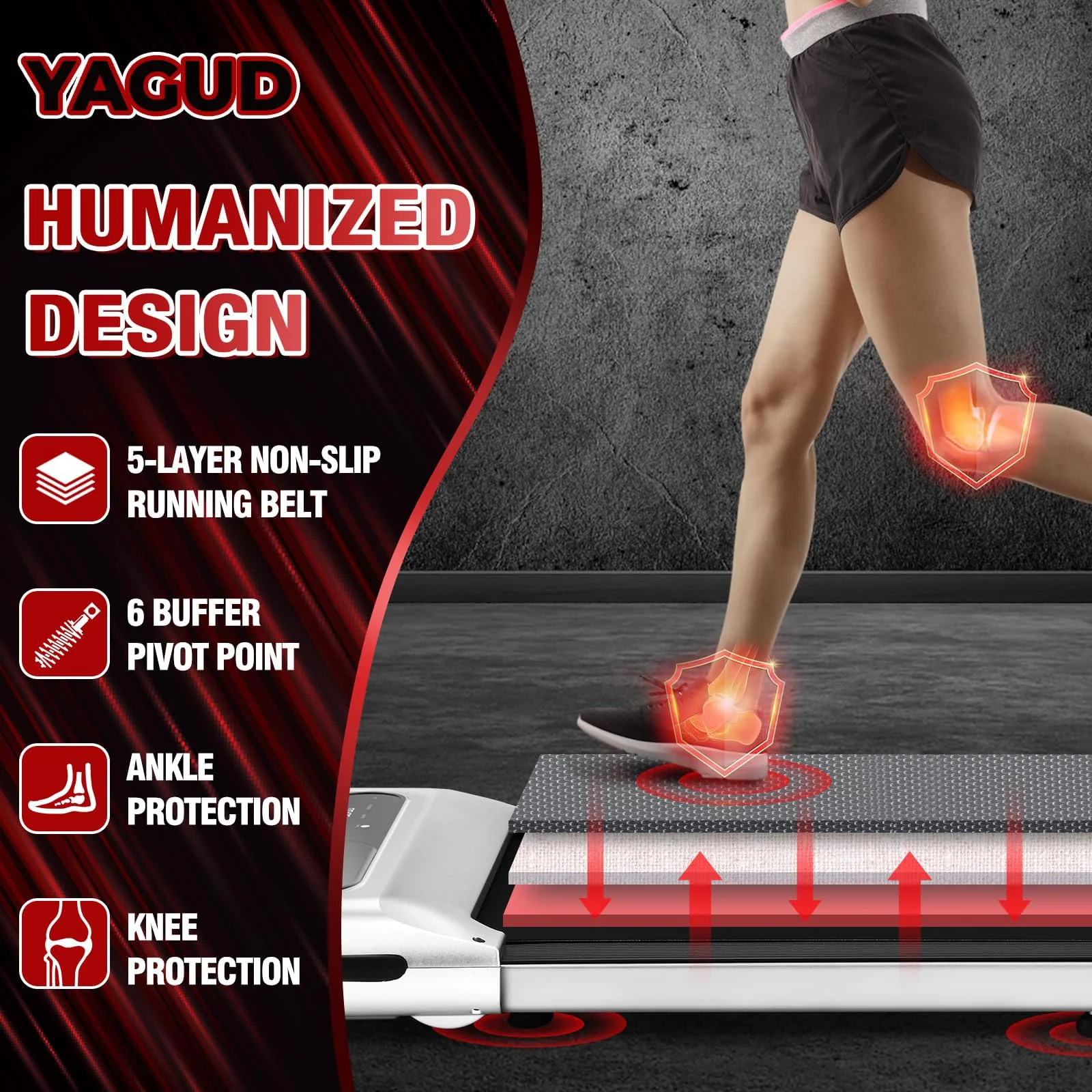 Yagud Under Desk Treadmill, Walking Pad for Home and Office, 2.5 HP Portable Walking Jogging Running Machine with Remote Control and LED Display, Silver - Image 4