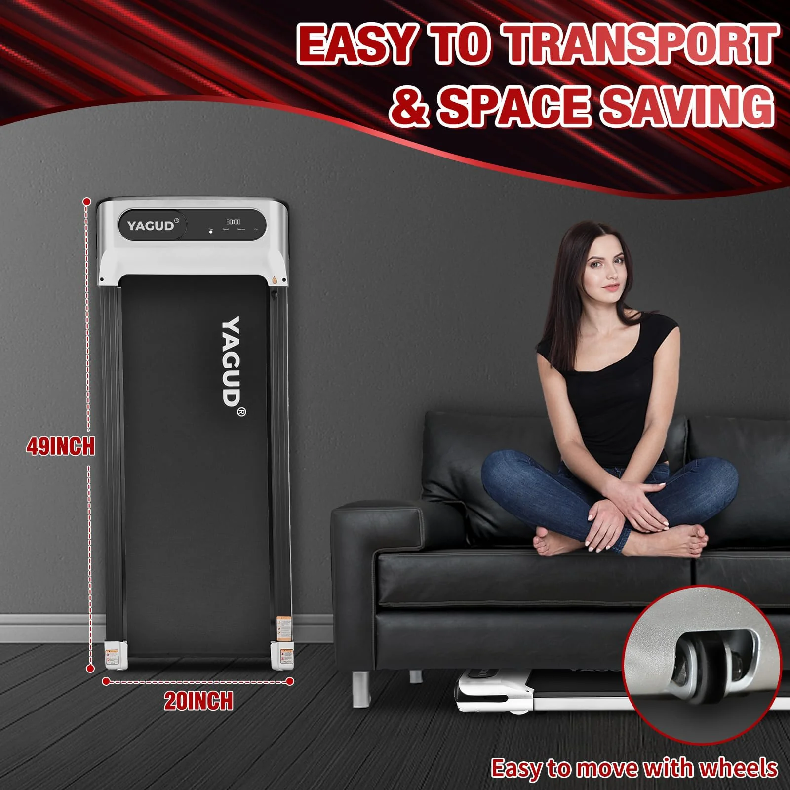 Yagud Under Desk Treadmill, Walking Pad for Home and Office, 2.5 HP Portable Walking Jogging Running Machine with Remote Control and LED Display, Silver - Image 5