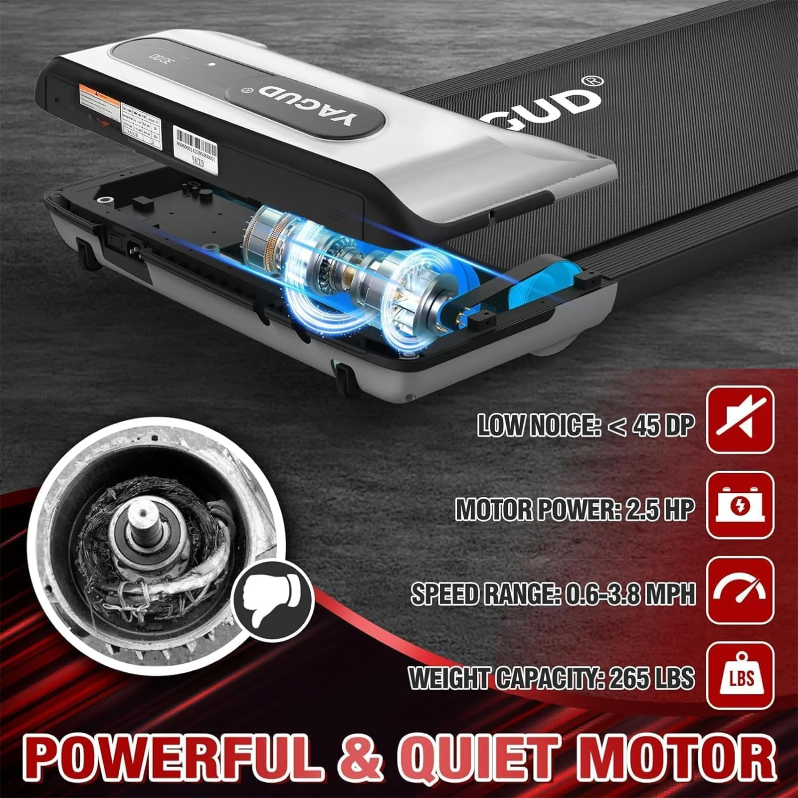 Yagud Under Desk Treadmill, Walking Pad for Home and Office, 2.5 HP Portable Walking Jogging Running Machine with Remote Control and LED Display, Silver - Image 7