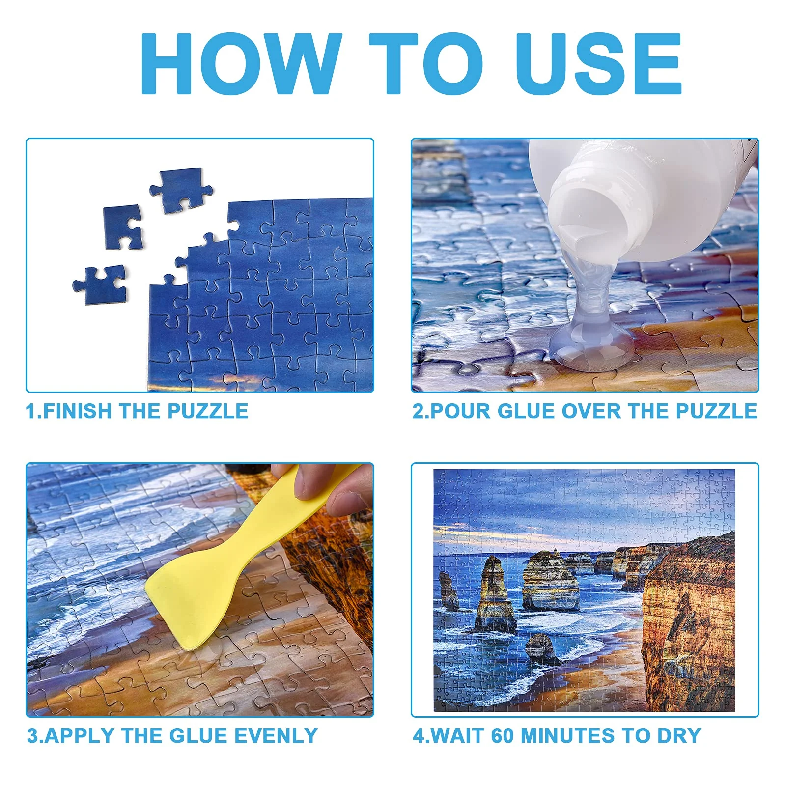 YAKAMOZ Clear Jigsaw Puzzle Glue with Precision Applicator – Non-Toxic, Quick Dry & Water-Soluble for Puzzles up to 10000 Pieces (400ML) - Image 6