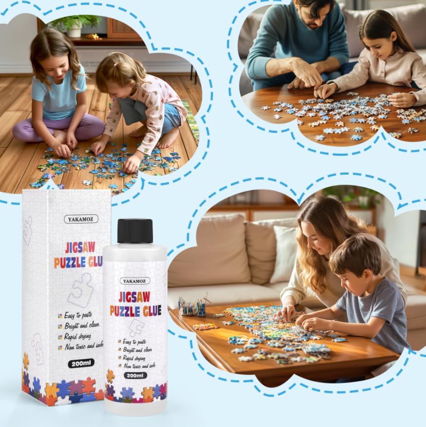 YAKAMOZ Clear Jigsaw Puzzle Glue with Precision Applicator – Non-Toxic, Quick Dry & Water-Soluble for Puzzles up to 10000 Pieces (400ML) - Image 8