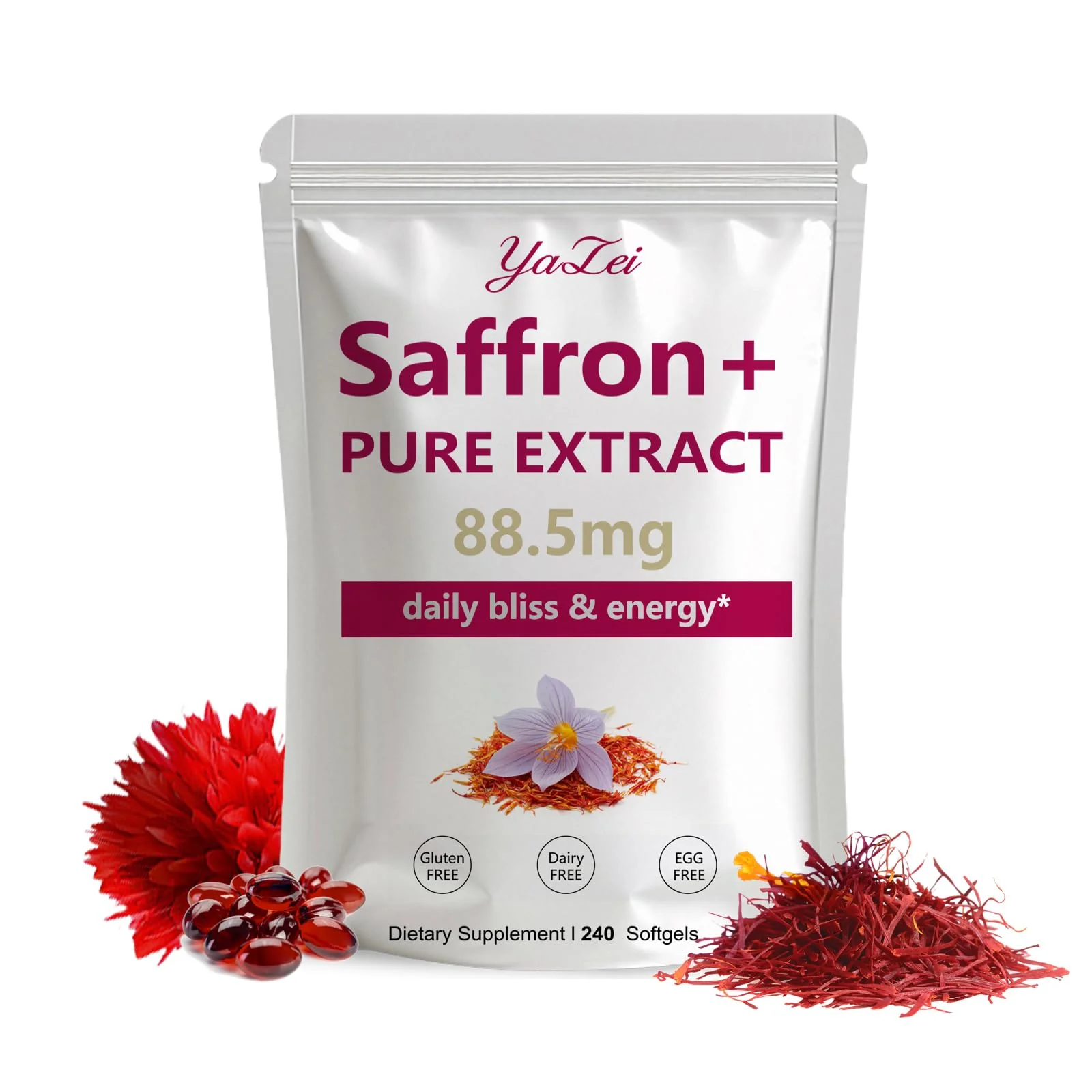 Yalei Saffron Extract Supplements 88.5mg,240 Softgels, 4 Month Supply- Boost Energy & Mood, Support Eye & Heart Health- Vegan, Gluten Free - Image 2