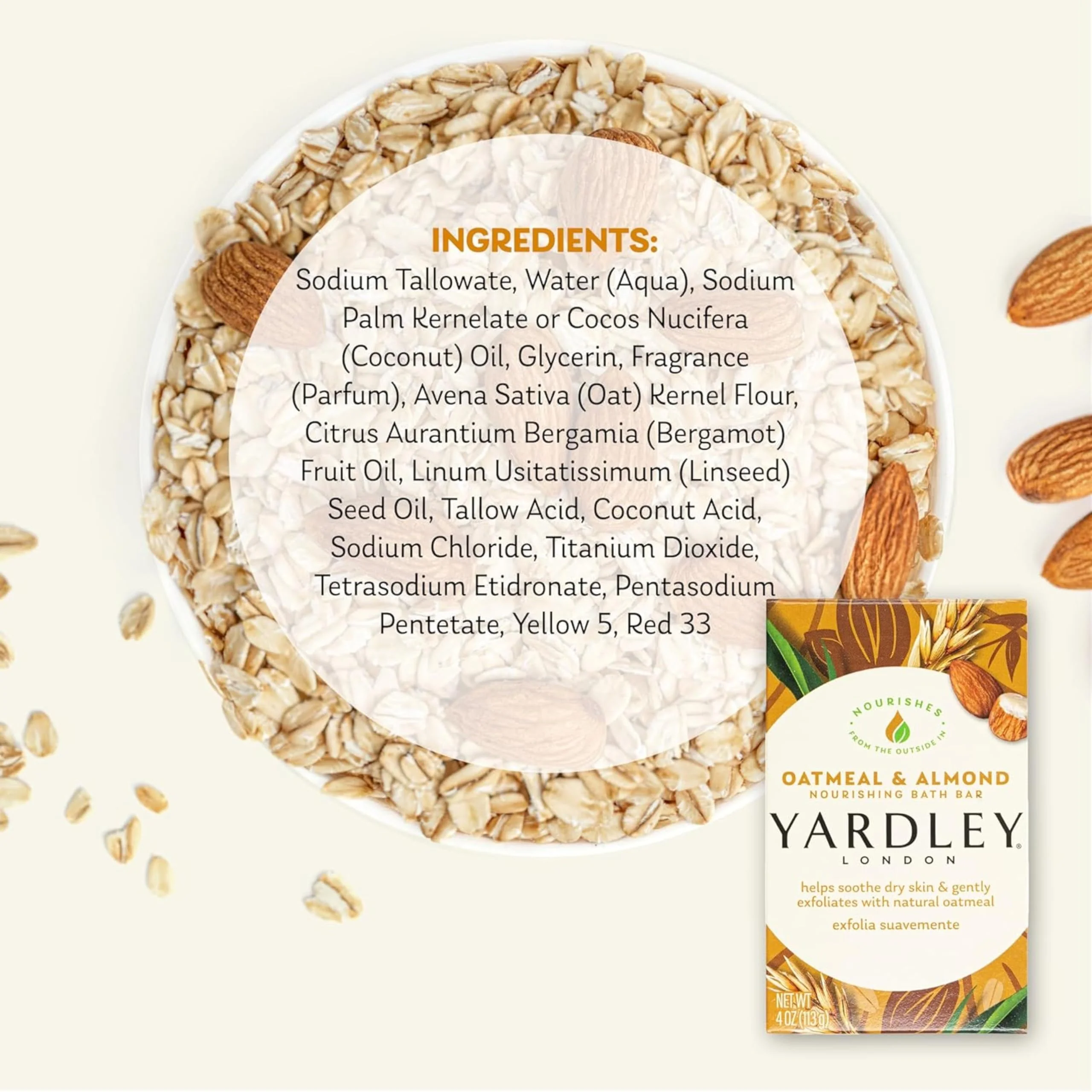 Yardley Oatmeal and Almond Naturally Moisturizing Bath Bar (Pack of 20) - Image 6