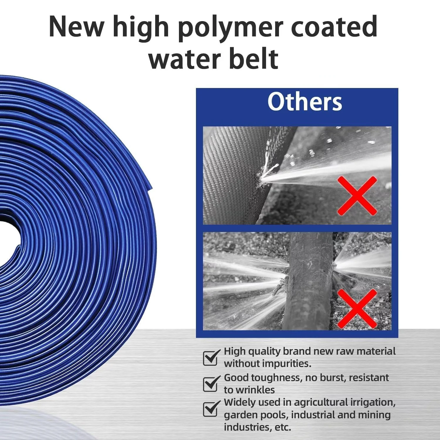 YASHINE PVC Drain HOSE 2"*100ft, Pool Backwash Hose, Heavy Duty Reinforced Blue PVC Lay Flat Water, For Swimming Drain Pools and Clean Filters, with 2 Clamp - Image 4
