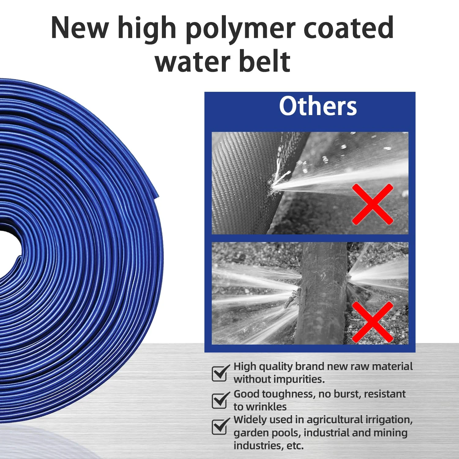 YASHINE PVC HOSE 2"*50ft, Pool Backwash Hose, Heavy Duty Reinforced Blue PVC Lay Flat Water, For Swimming Drain Pools and Clean Filters, with 2 Clamp - Image 5