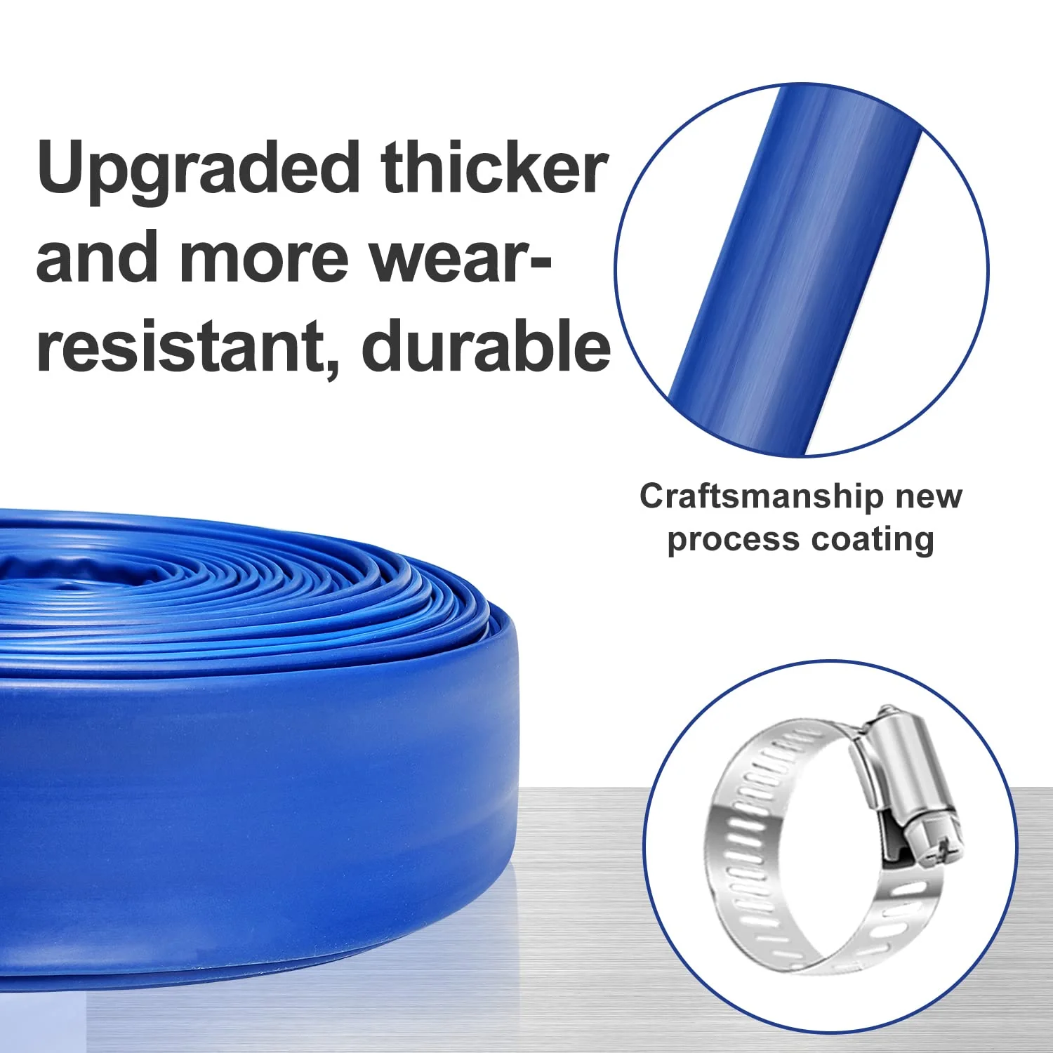 YASHINE PVC HOSE 2"*50ft, Pool Backwash Hose, Heavy Duty Reinforced Blue PVC Lay Flat Water, For Swimming Drain Pools and Clean Filters, with 2 Clamp - Image 6