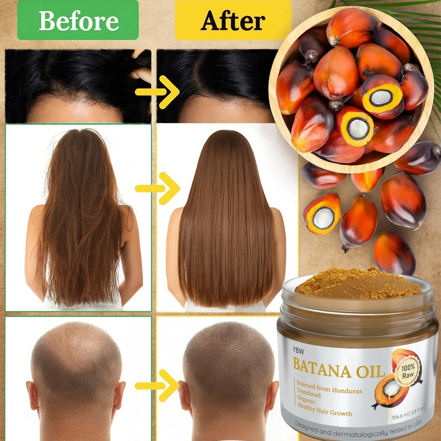 YBW Batana Oil for Hair Growth Dr. Sebi Organic, Natural, Pure and 100% Raw Batana Oil Paste from Honduras - Botana Enhances Hair Thickness, Prevents Loss for Men and Women - Image 5