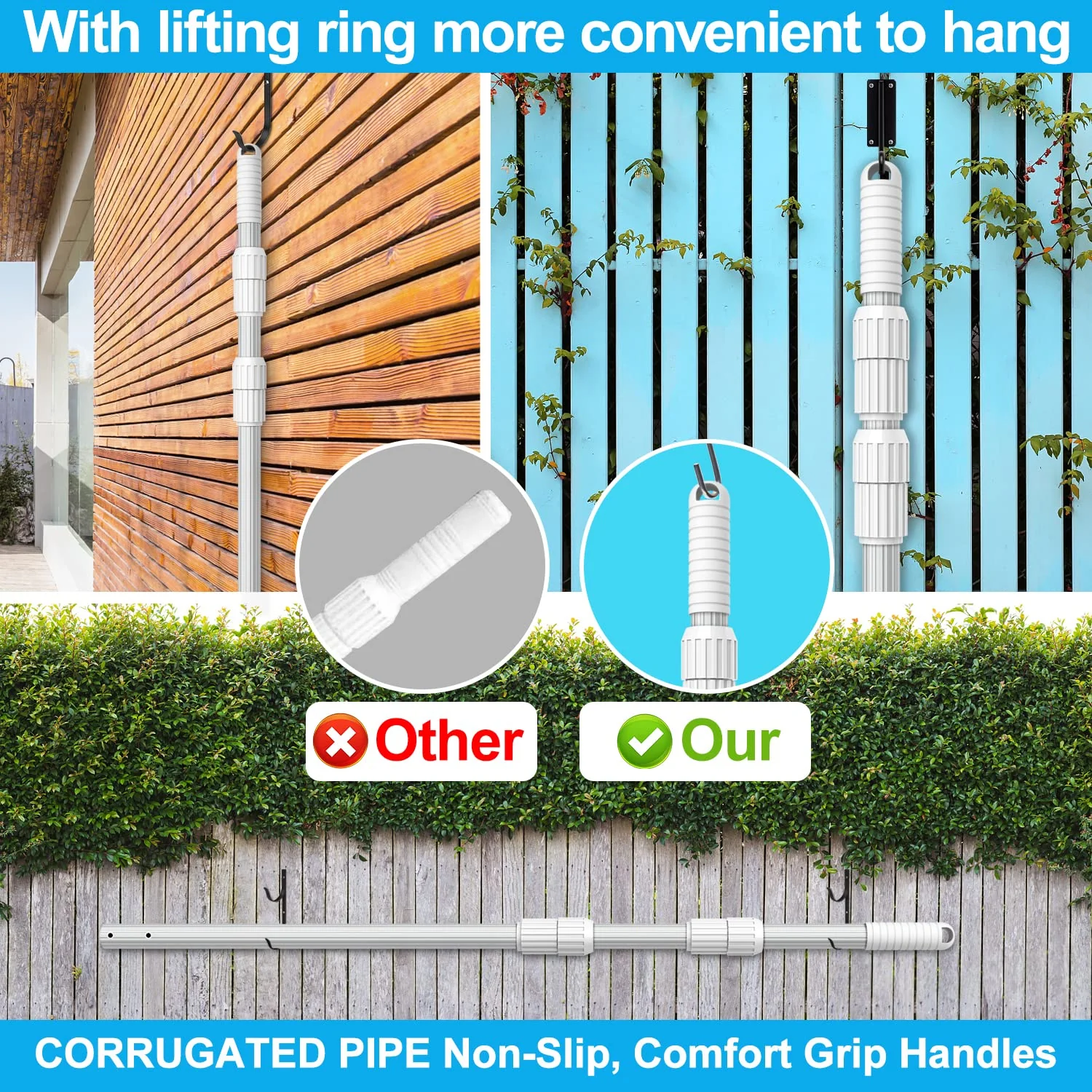 YEECHUN Professional Thicken 12 Foot Swimming Pool Pole Telescopic Aluminum Fits Pool Net Skimmer Rake Vacuum Head Brush Cleaning Equipment Heavy Duty,for Skimmer Nets, Vacuum Heads and Brushes - Image 2