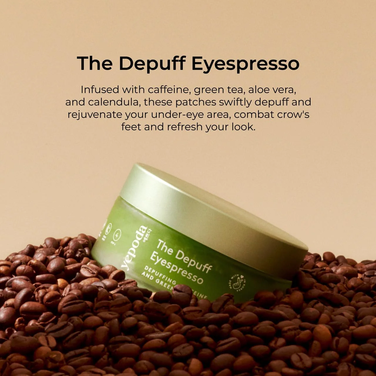 Yepoda The Depuff Eyespresso, Depuffing Caffeine & Green Tea Eye Patches, Reduce Puffiness & Rejuvenates Tired Under Eye Area, Vegan Korean Eyepatches for All Skin Types, 60 pcs / 90 g (3.17 OZ.) - Image 5