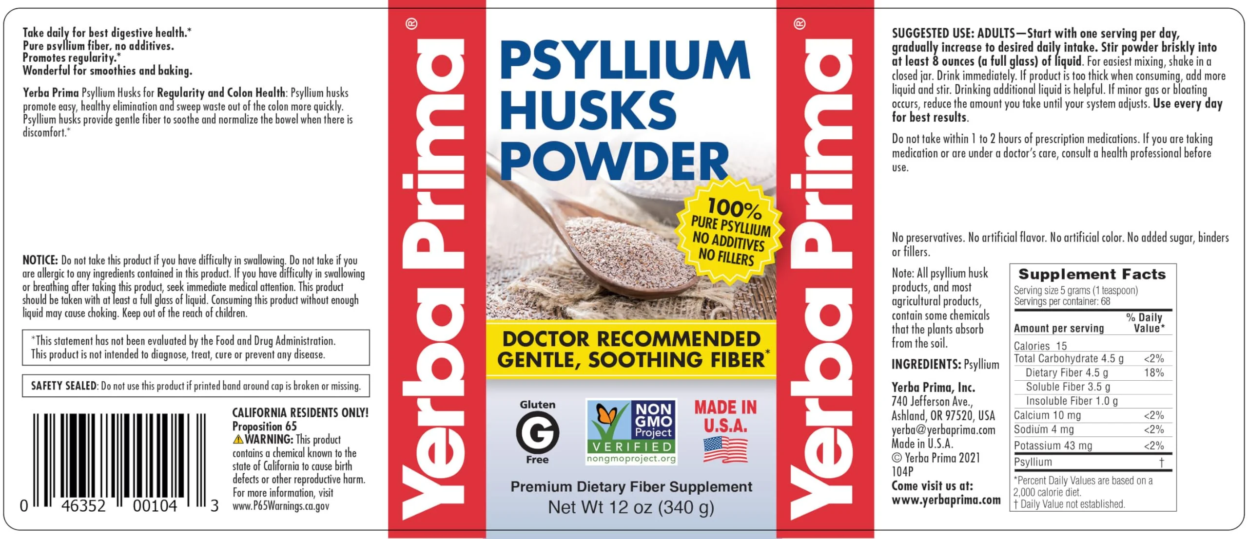 Yerba Prima Psyllium Husks Powder 12 oz - Natural Fiber Supplement - Colon Cleanser - Gut Health - Vegan, Non-GMO, Gluten-Free (New Label - Packaging May Vary) - Image 7