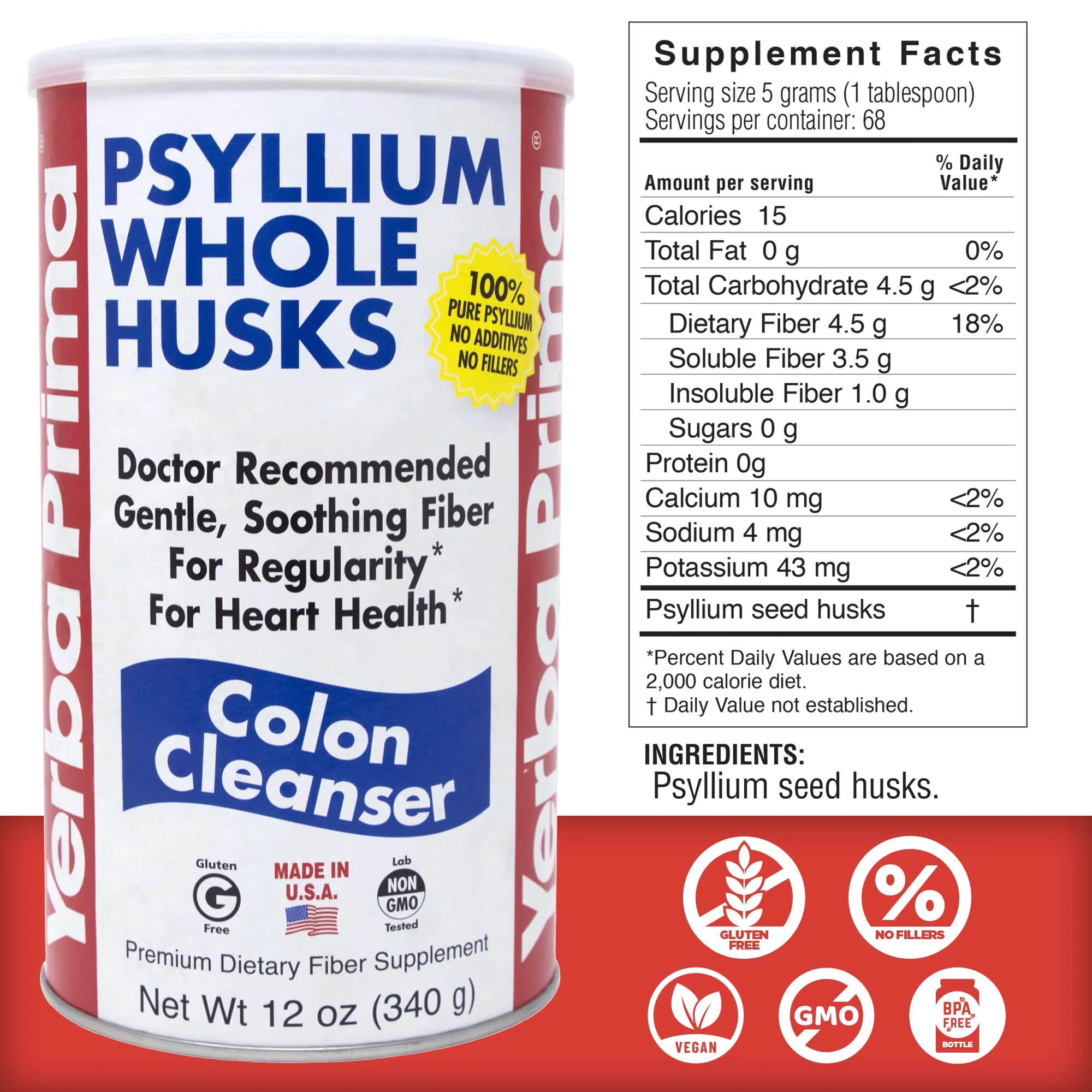 Yerba Prima Psyllium Whole Husks, 12 oz (2 Pack) - Colon Cleanser, Gluten Free, Non-GMO, Soothing Regularity - Image 5