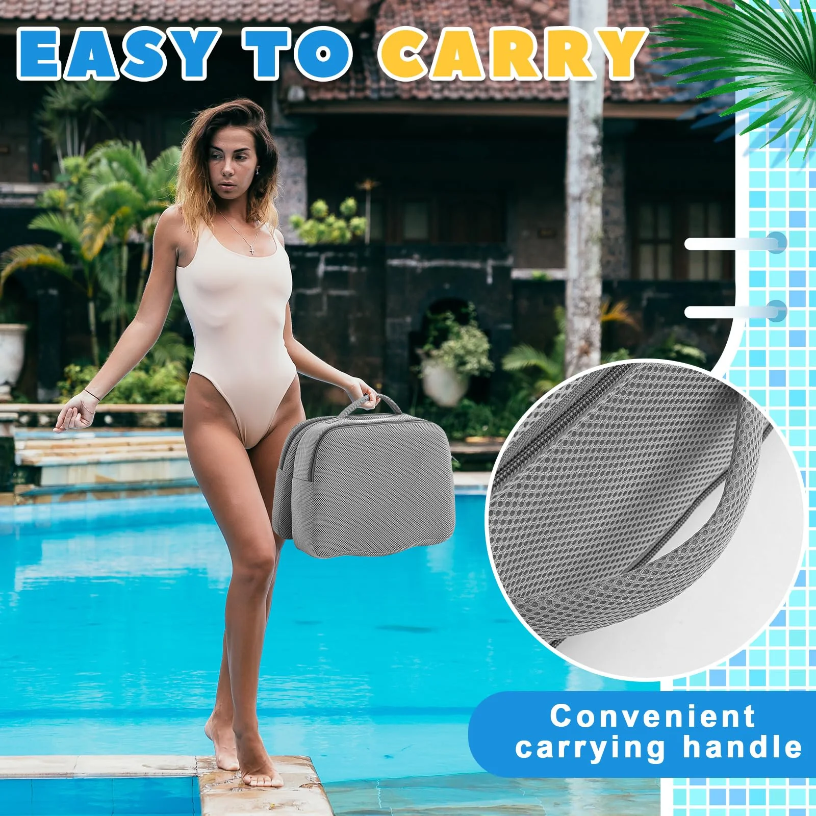 Yerliker 2 Pcs Foldable Hot Tub Booster Seat for Adults Adjustable 2 Heights up to 6.3", Weighted Booster Seat 3D Air Mesh Hot Tub Accessories Quick Dry Micro Dot Non Slip for Spa Bathtub Pool (Gray) - Image 2