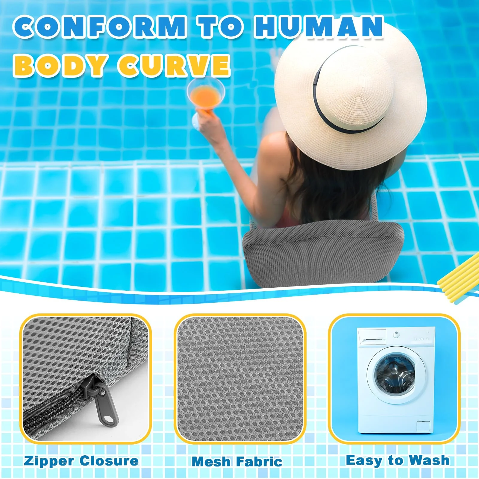 Yerliker 2 Pcs Foldable Hot Tub Booster Seat for Adults Adjustable 2 Heights up to 6.3", Weighted Booster Seat 3D Air Mesh Hot Tub Accessories Quick Dry Micro Dot Non Slip for Spa Bathtub Pool (Gray) - Image 4