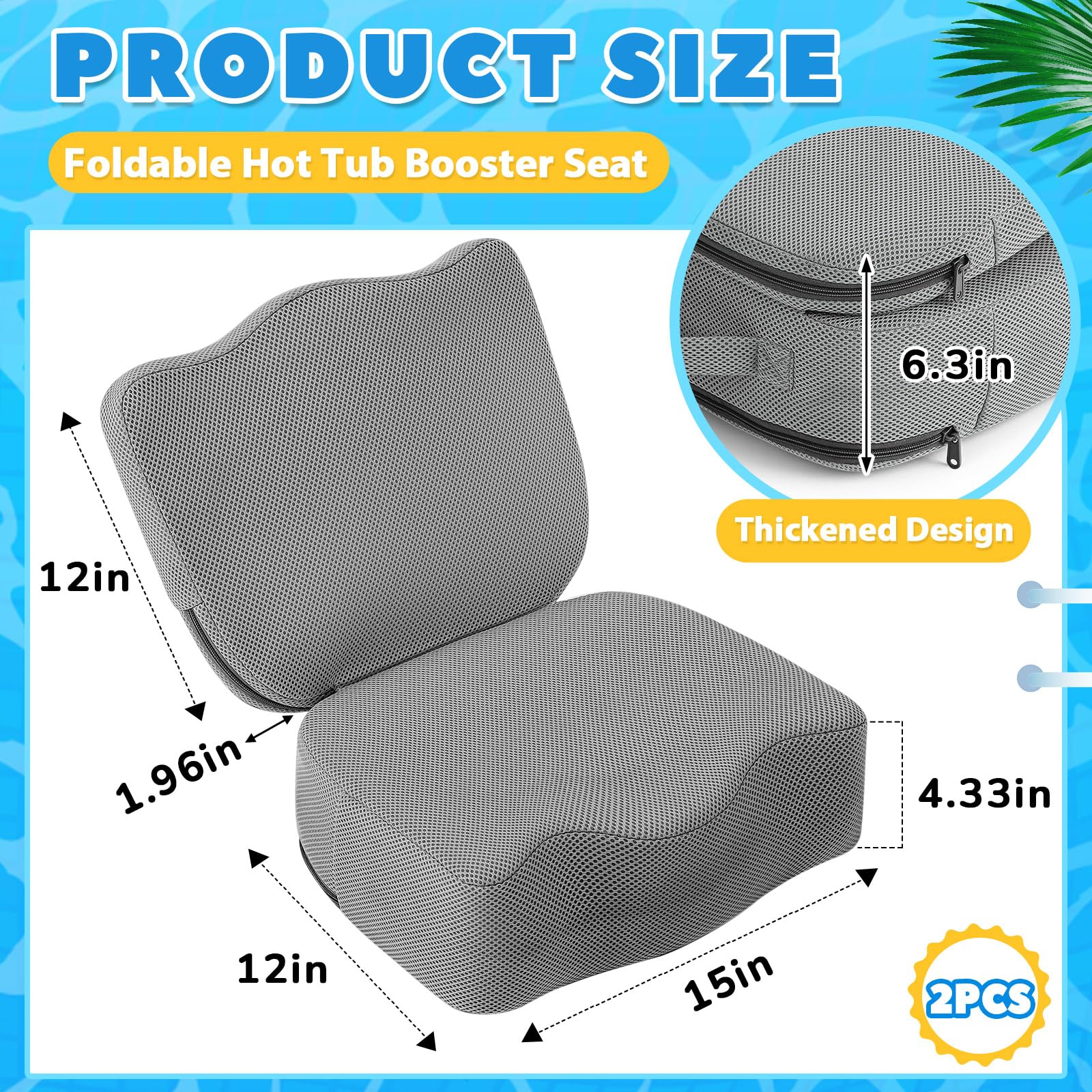 Yerliker 2 Pcs Foldable Hot Tub Booster Seat for Adults Adjustable 2 Heights up to 6.3", Weighted Booster Seat 3D Air Mesh Hot Tub Accessories Quick Dry Micro Dot Non Slip for Spa Bathtub Pool (Gray) - Image 6
