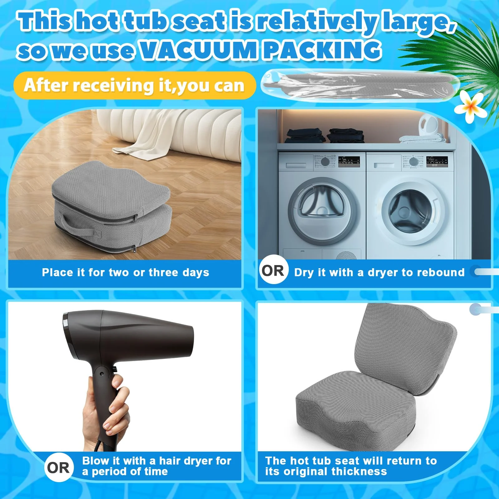 Yerliker 2 Pcs Foldable Hot Tub Booster Seat for Adults Adjustable 2 Heights up to 6.3", Weighted Booster Seat 3D Air Mesh Hot Tub Accessories Quick Dry Micro Dot Non Slip for Spa Bathtub Pool (Gray) - Image 7