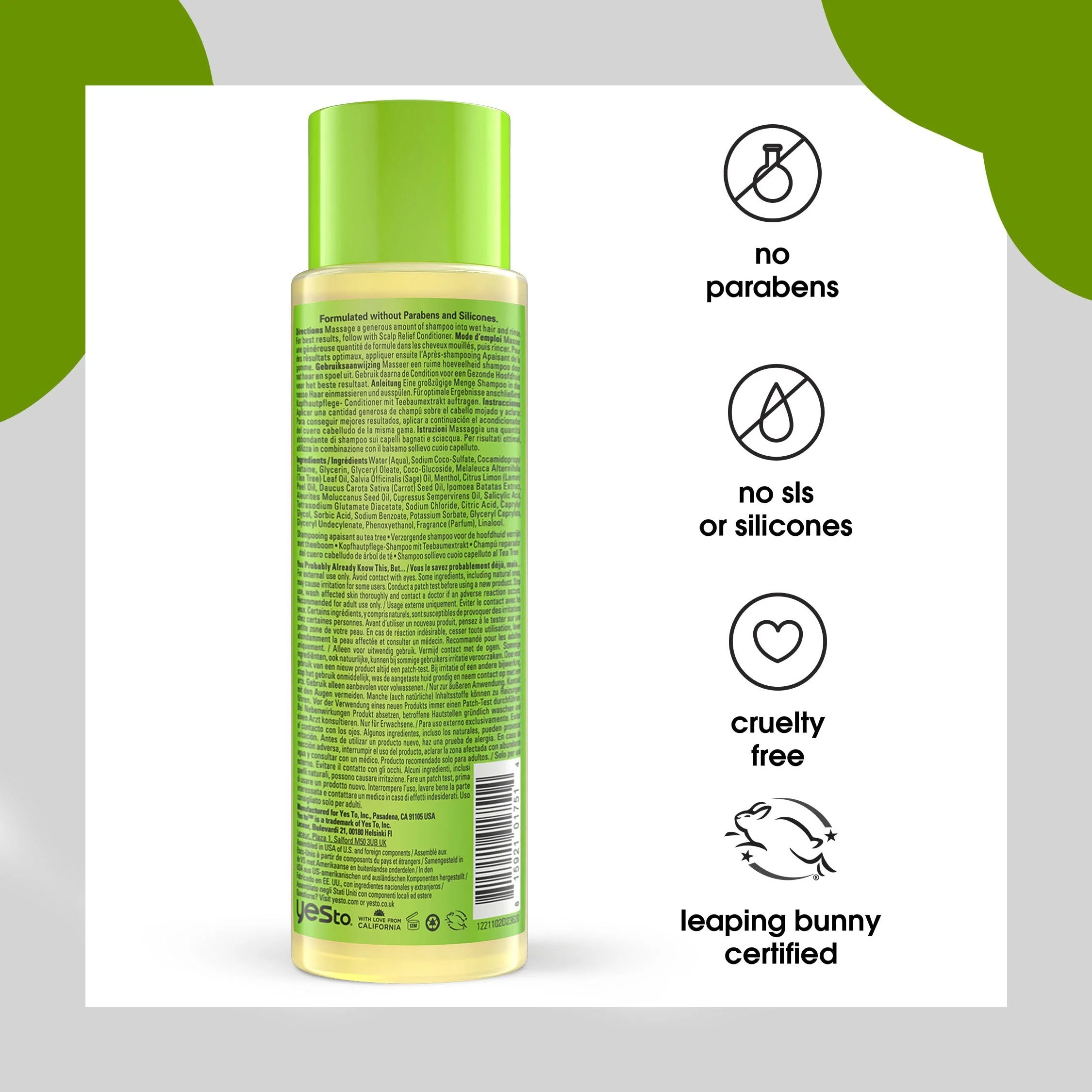Yes To Tea Tree Scalp Relief Shampoo, pH Balancing Formula To Calm Dry Itchy Scalp While Moisturizing & Nourishing Hair, With Tea Tree & Sage Oil, Natural, Vegan & Cruelty Free, 12 Fl Oz 2PK - Image 4