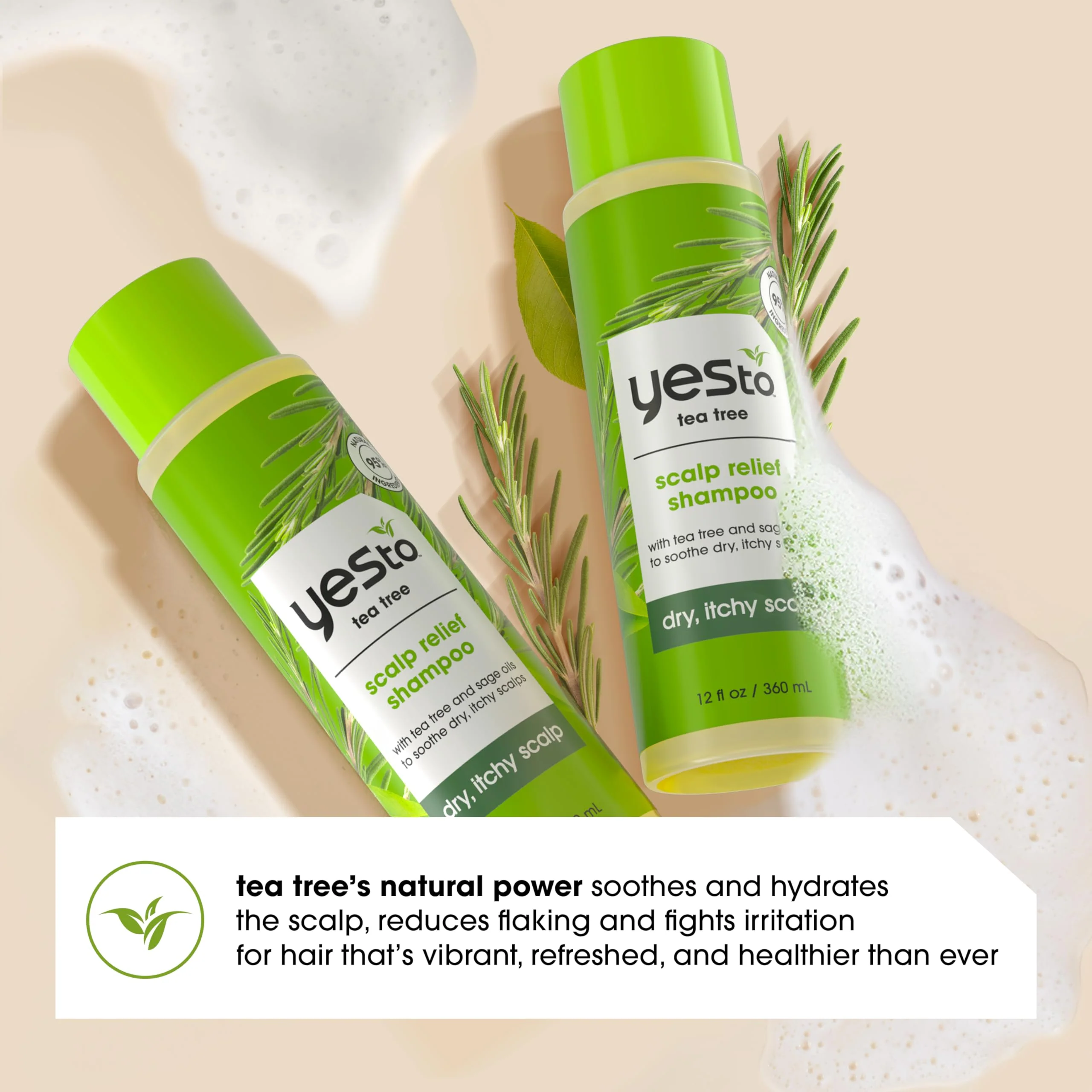 Yes To Tea Tree Scalp Relief Shampoo, pH Balancing Formula To Calm Dry Itchy Scalp While Moisturizing & Nourishing Hair, With Tea Tree & Sage Oil, Natural, Vegan & Cruelty Free, 12 Fl Oz 2PK - Image 5